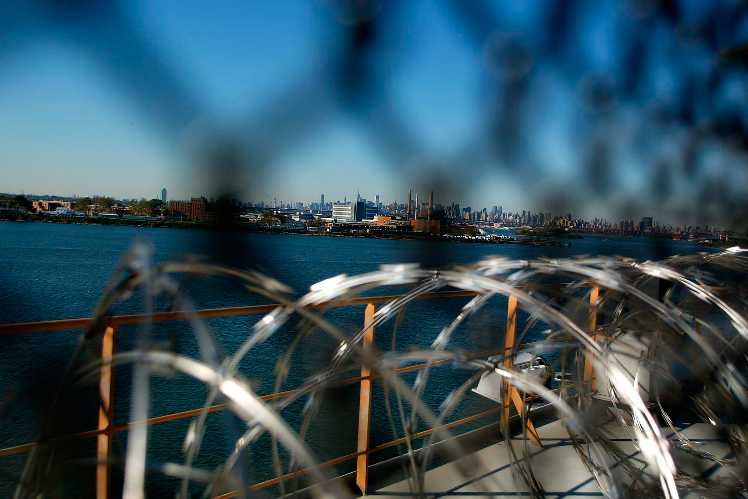 View of Manhattan from the Vernon C. Bain Correctional Center at Rikers Island, in the Bronx. (David Howells—Corbis/Getty Images)