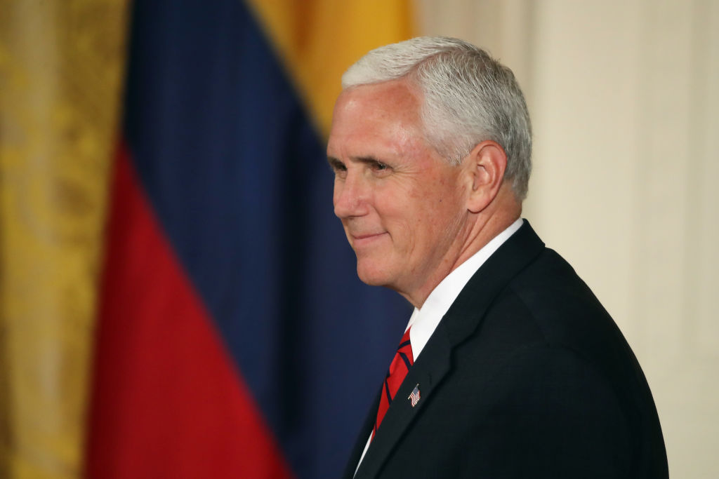 US Vice President Mike Pence arrives to a news conference with Colombian President Juan Manuel Santos and U.S. President Donald Trump hold a joint news conference at the White House May 18, 2017 in Washington, DC. (Mark Wilson—Getty Images)