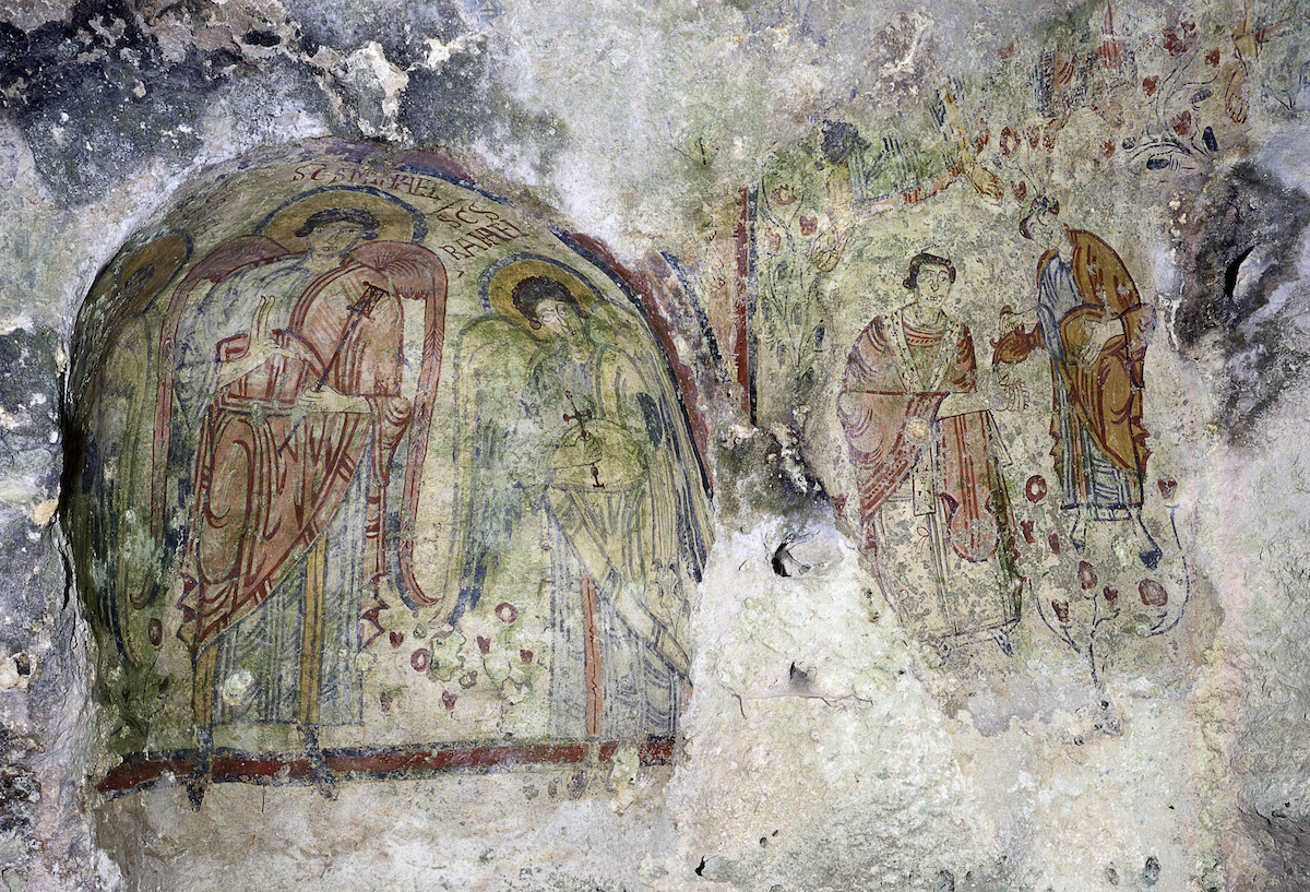 Crypt of the Original Sin, by Paitner of Flowers in Matera, 9th Century, fresco