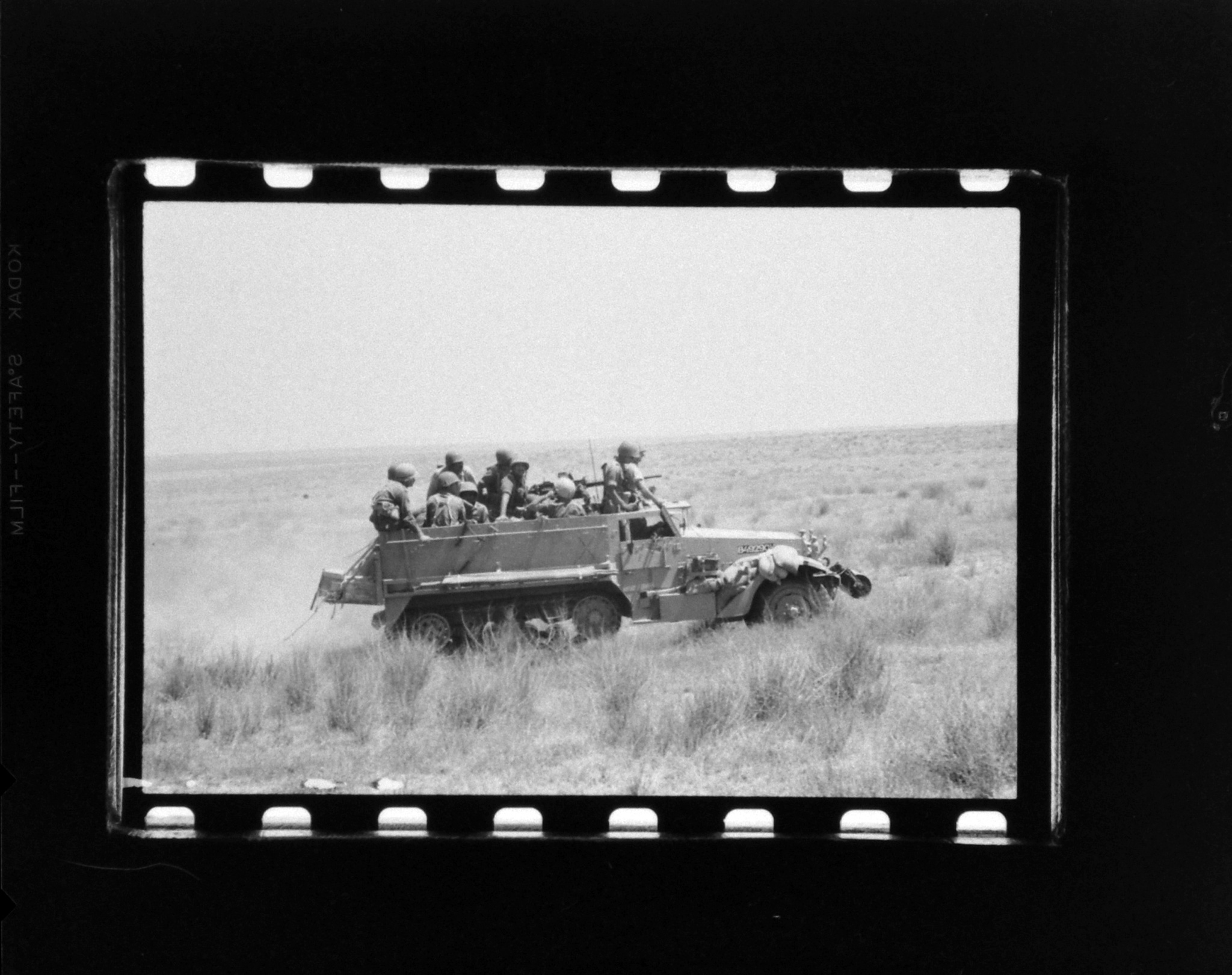 This image of an Israeli military vehicle as it heads towards Gaza, then part of Egypt, was one of the last 23 frames taken by Paul Schutzer. He was killed on June 5, 1967, the first day of the Arab-Israeli Six Day War, when the half-track personnel carrier he was riding in took a direct hit from an Egyptian antitank shell.
