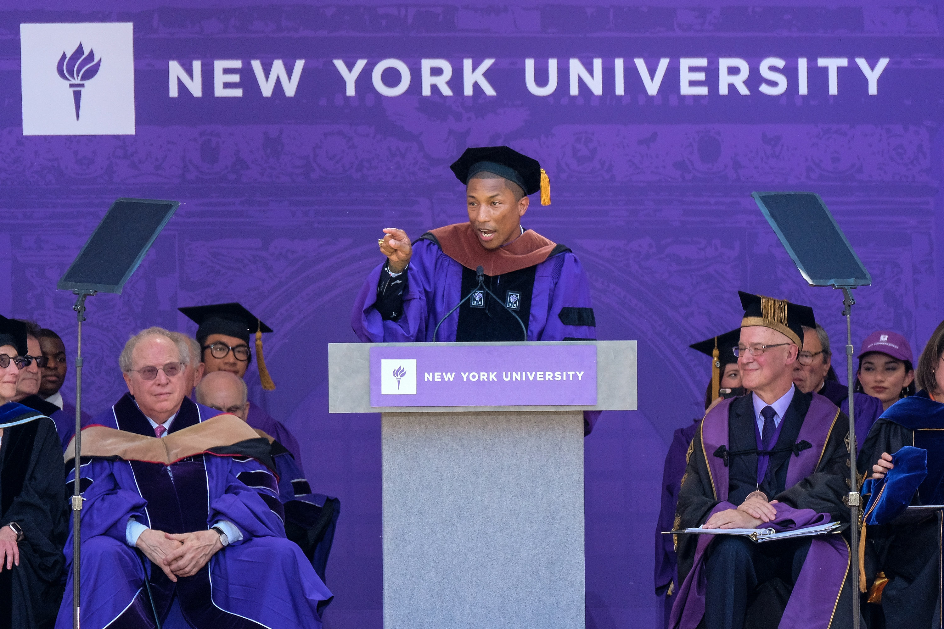 NEW YORK, NY - MAY 17:  Pharrell Williams speaks during the New York University 2017 Commencement at Yankee Stadium on May 17, 2017 in the Bronx borough of New York City.  (Photo by Dia Dipasupil/Getty Images) (Dia Dipasupil—Getty Images)