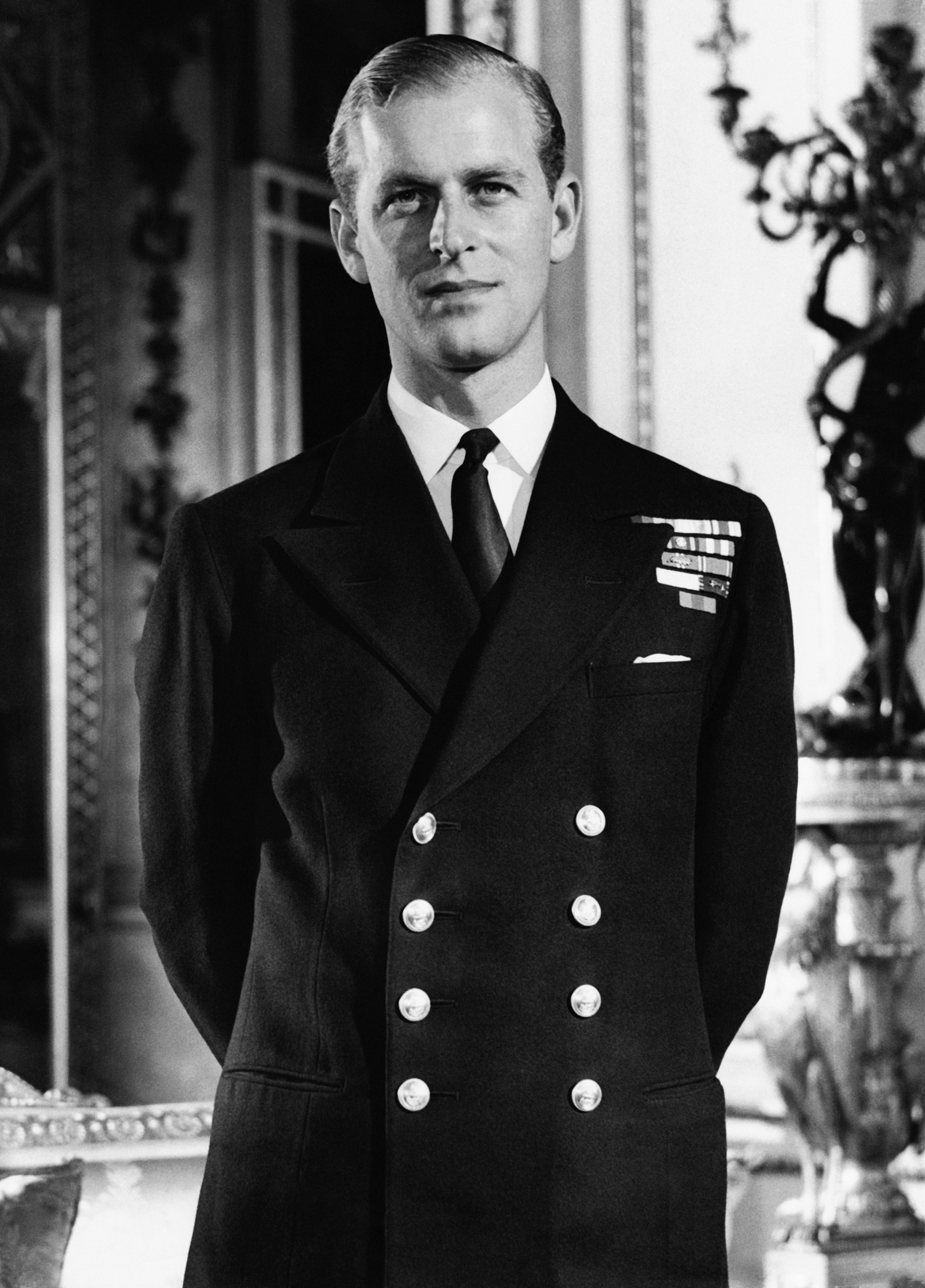 Philip Mountbatten in the White Drawing Room at Buckingham Palace in London, in October 1947. (Gamma-Keystone France/Getty Images)
