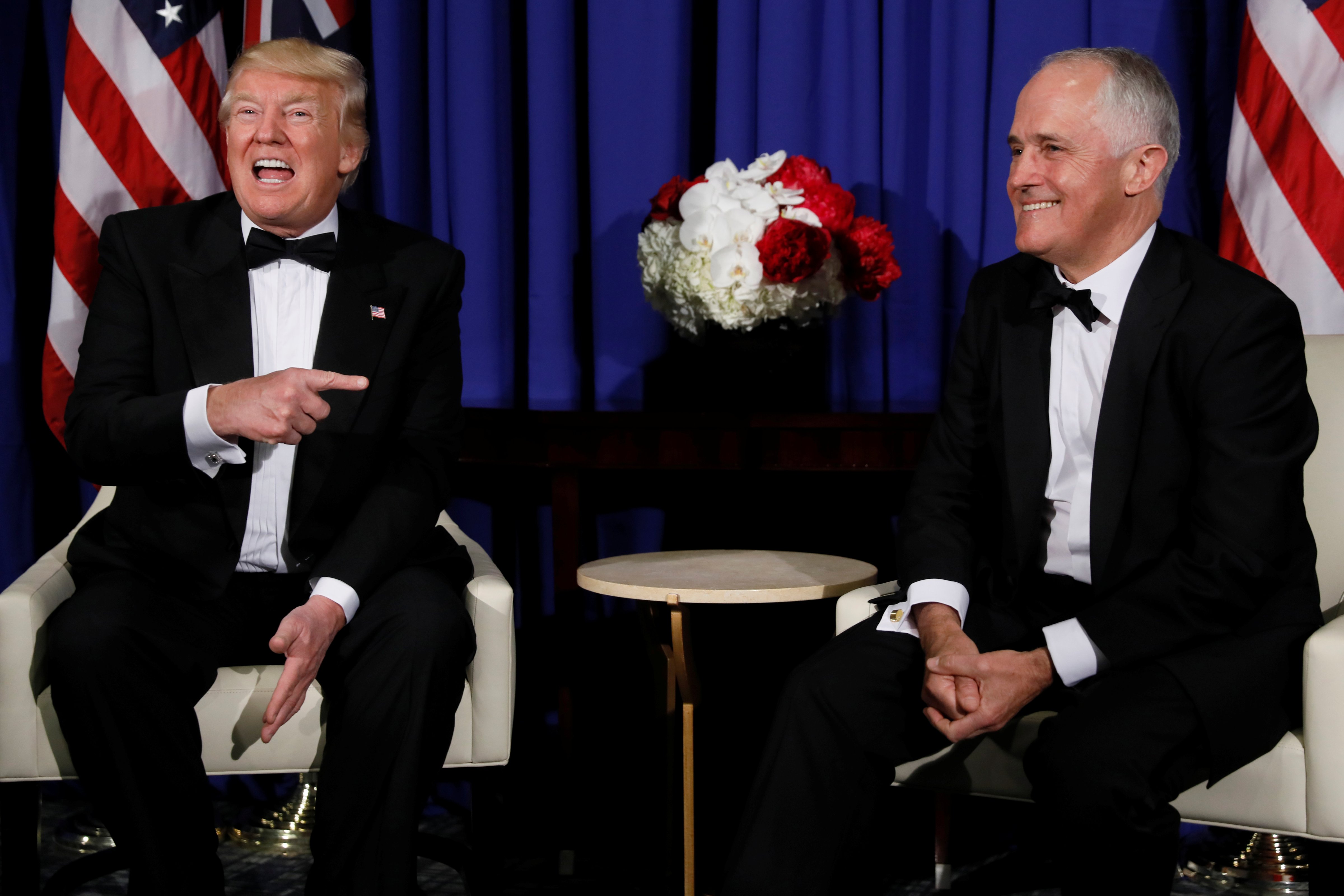 President Trump and Australia's Prime Minister Malcolm Turnbull deliver remarks to reporters as they meet in New York, May 4, 2017. (Jonathan Ernst—Reuters)