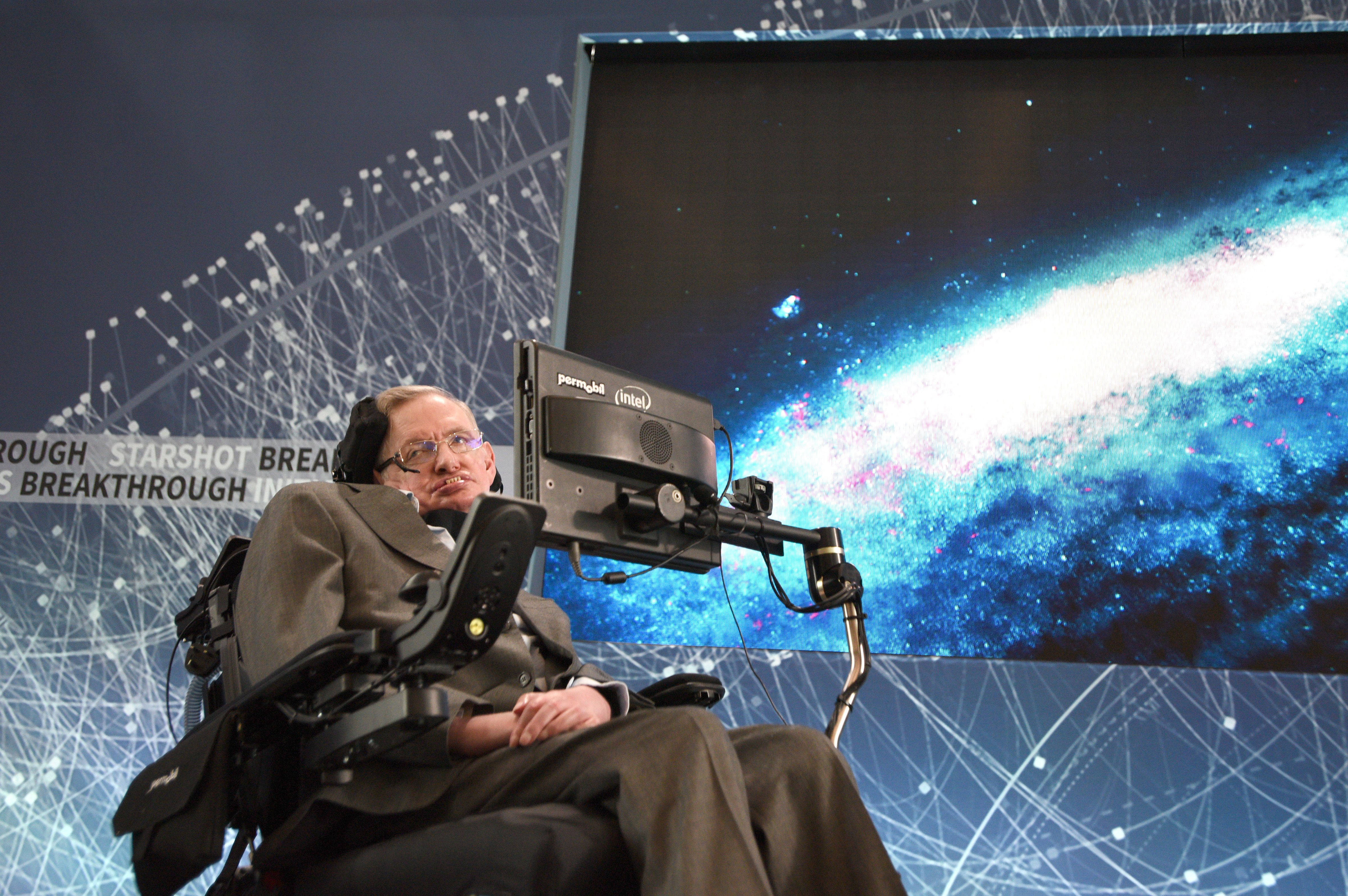 Stephen Hawking at One World Observatory on April 12, 2016 in New York City. (Bryan Bedder—Getty Images for Breakthrough Prize Foundation)