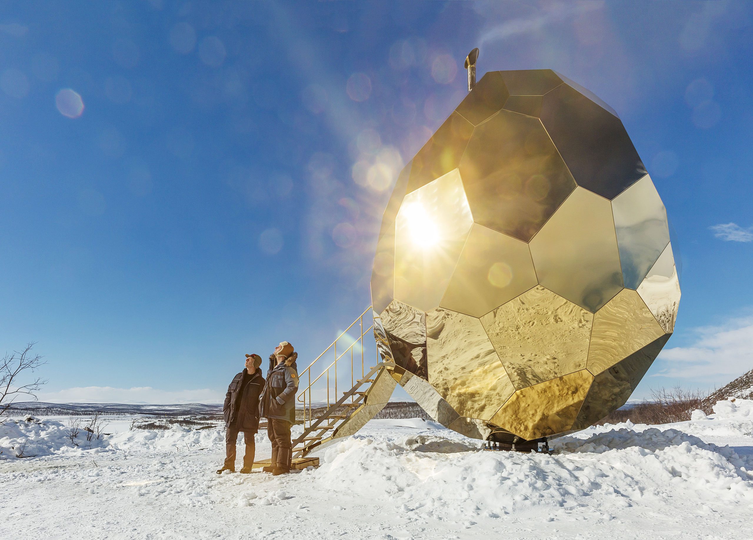 Riksbyggen is commemorating the start of Kiruna’s urban transformation project by opening SOLAR EGG, a public sauna art installation by prizewinning artistic duo Bigert &amp; Bergström, to the city and its inhabitants. (Jean-Baptiste Béranger)