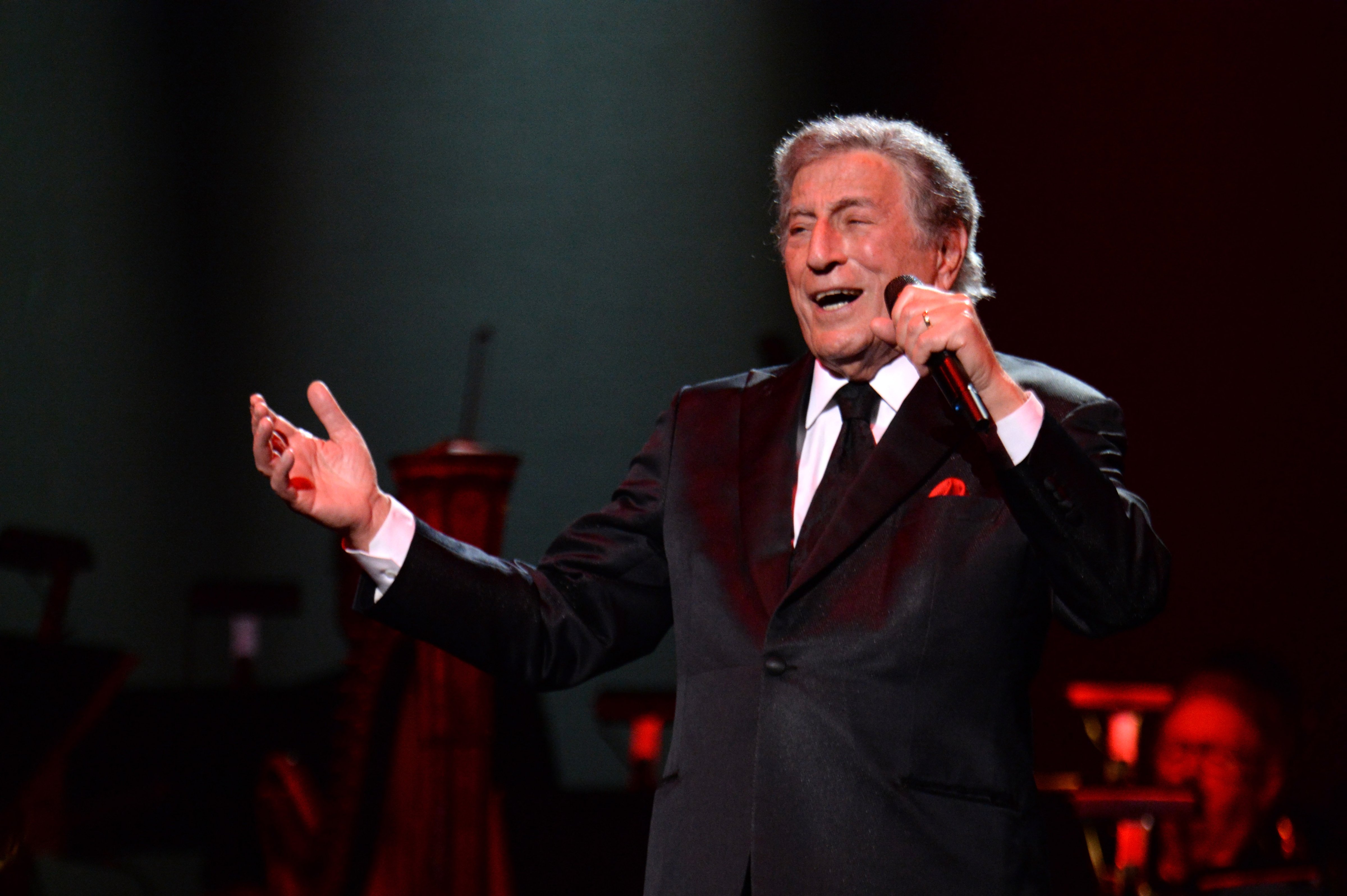 LOS ANGELES, CA - FEBRUARY 08: Tony Bennett performs onstage with Lady Gaga in support of their award winning album "Cheek To Cheek" at The Wiltern on February 8, 2015 (Kevin Mazur&mdash;Getty Images for Citi)