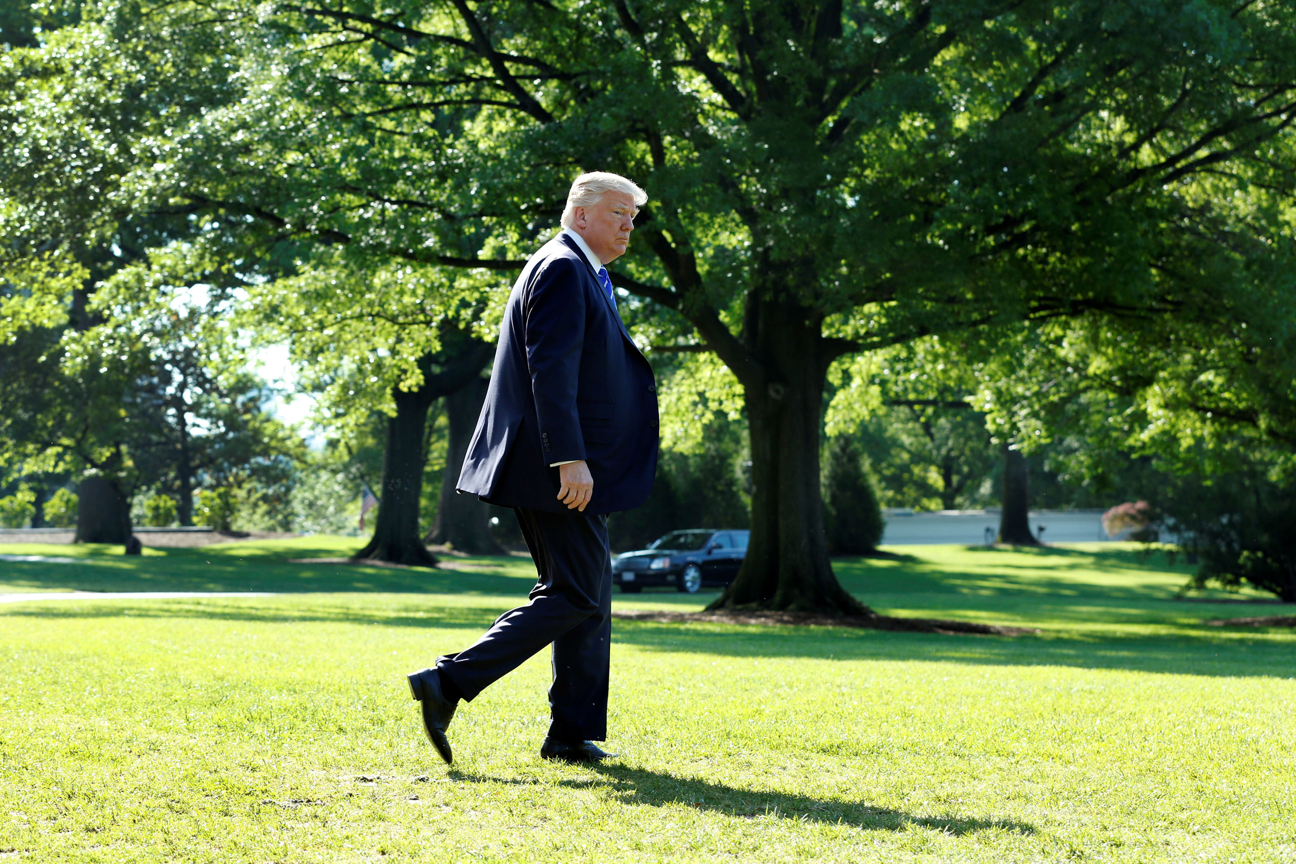 President Donald Trump walks on the South Lawn of the White House in Washington, before his departure to Groton, Connecticut, May 17, 2017. (Yuri Gripas—Reuters)