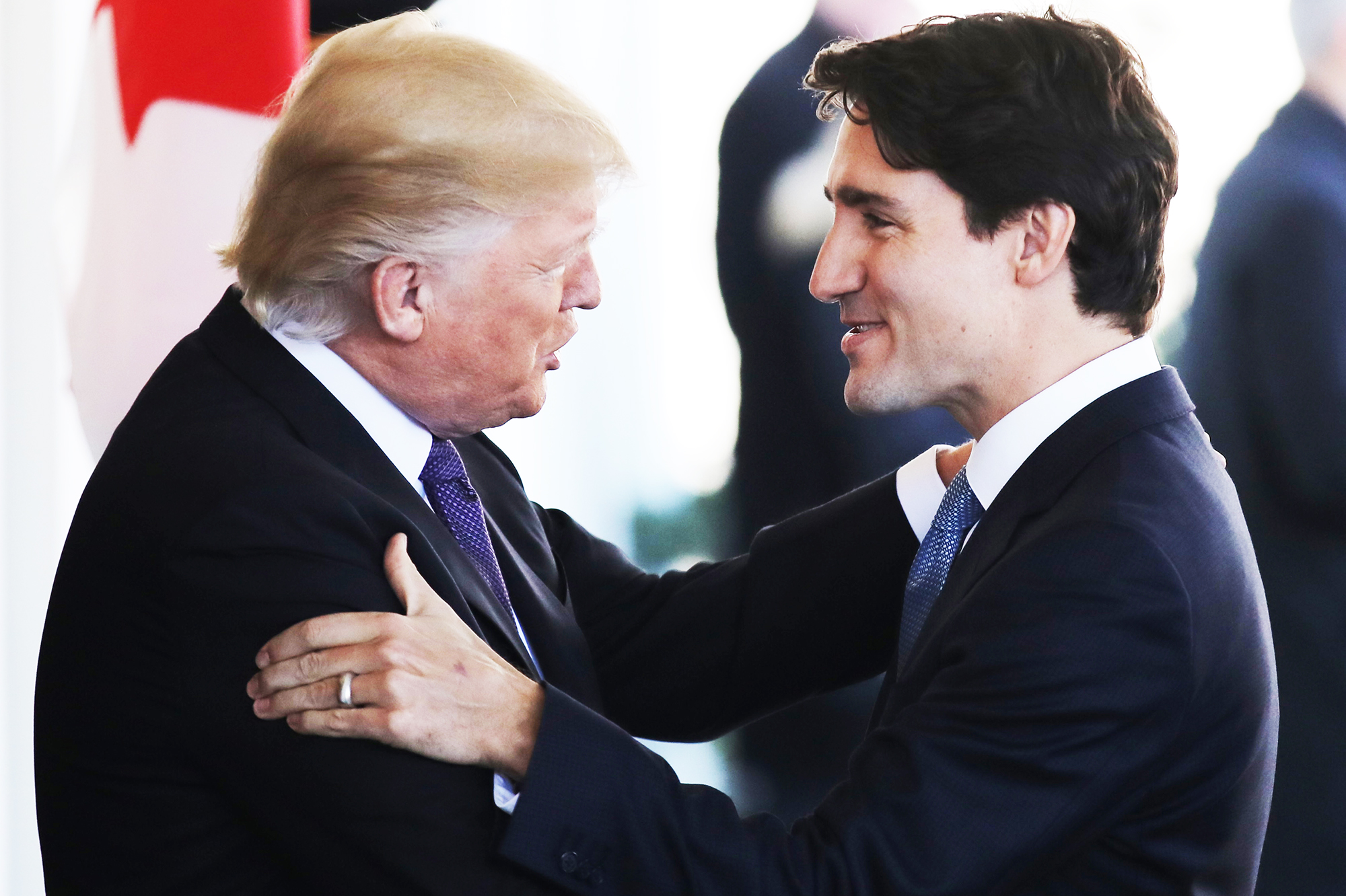Canadian Prime Minister Justin Trudeau  beat  Donald Trump's dominant handshake while bracing each other in Washington, D.C., on Feb. 13, 2017.