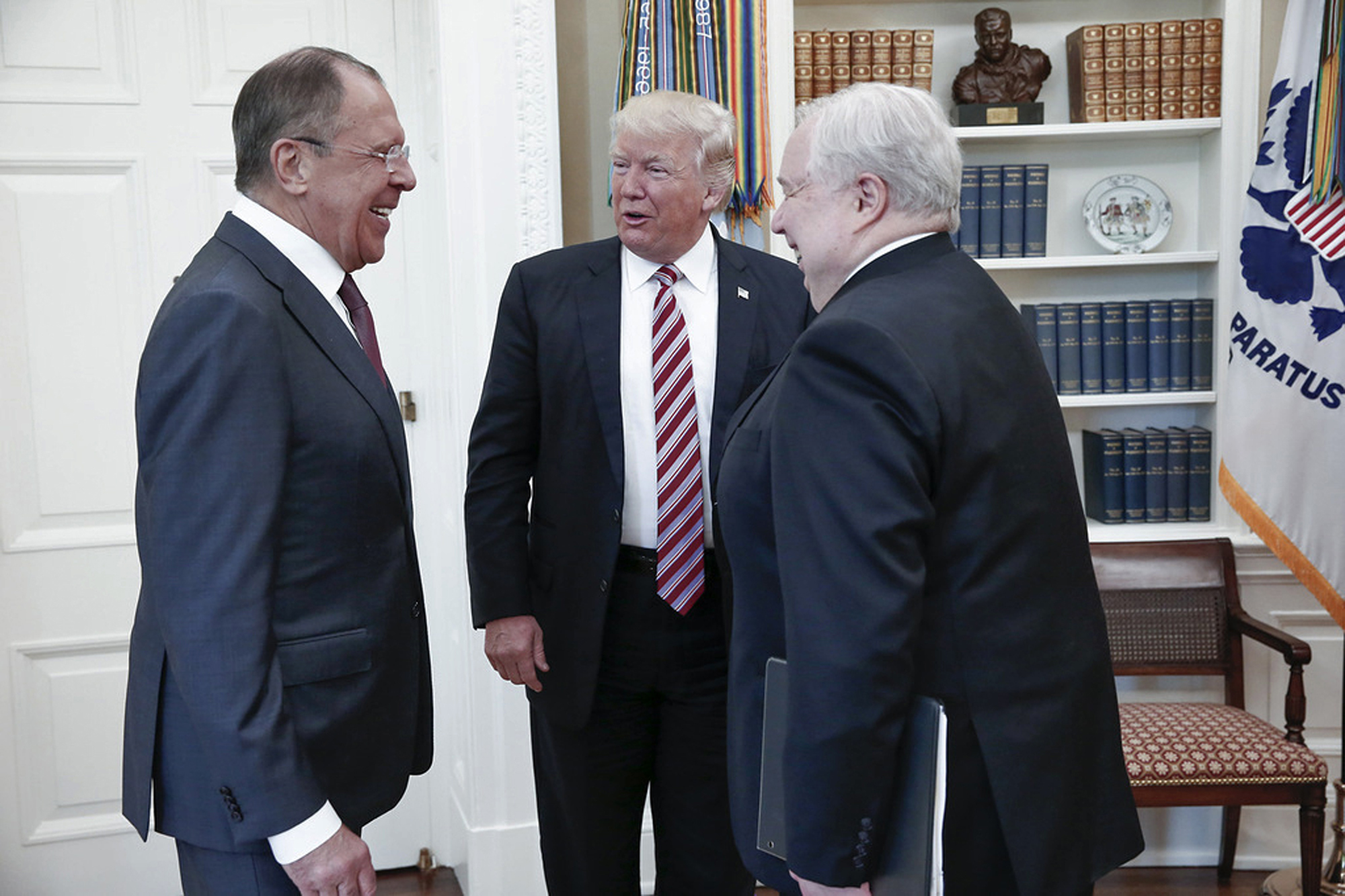 Suffice it to say that a photo of President Donald Trump and Russia's foreign minister and ambassador to the U.S. hit wires at an odd time. Less than a day after Trump fired FBI director James B. Comey Trump's campaign's ties to Russian officials. American journalists were barred from attending, but one photographer from TASS a Russian owned news agency got the photo of a lifetime. Social media users did not hold back on the quips about the weirdly timed encounter.