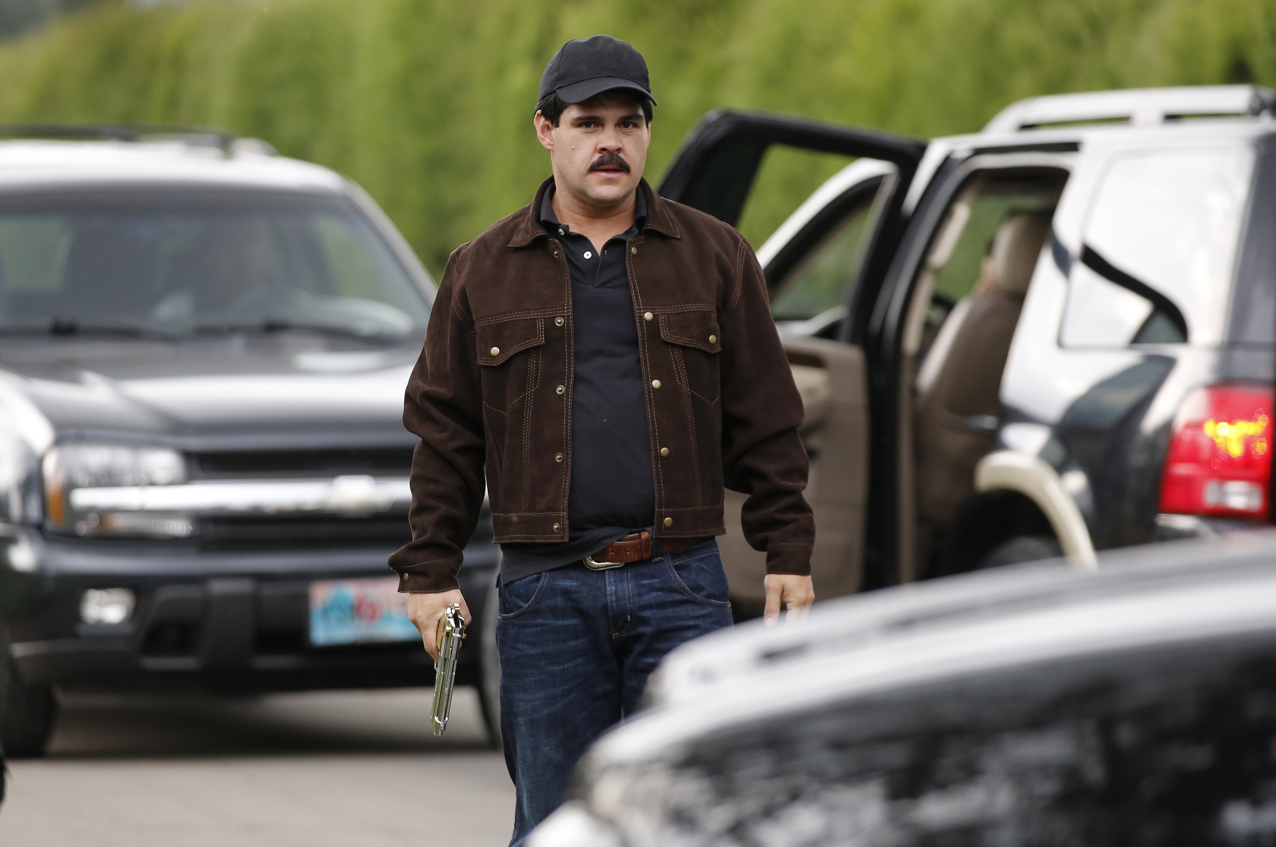 Mexican actor Marco de la O plays drug trafficker Joaquin Guzman during the filming of 