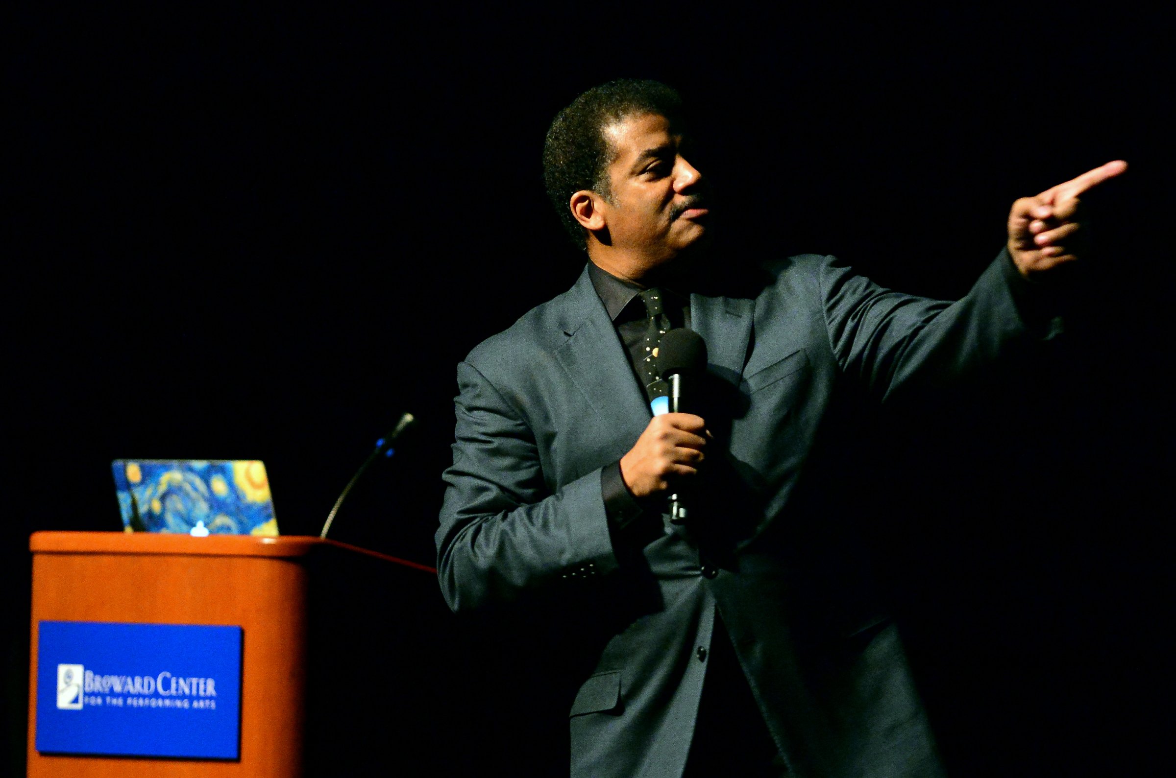 Pointing the way: Tyson at a 2016 talk in Ft. Lauderdale