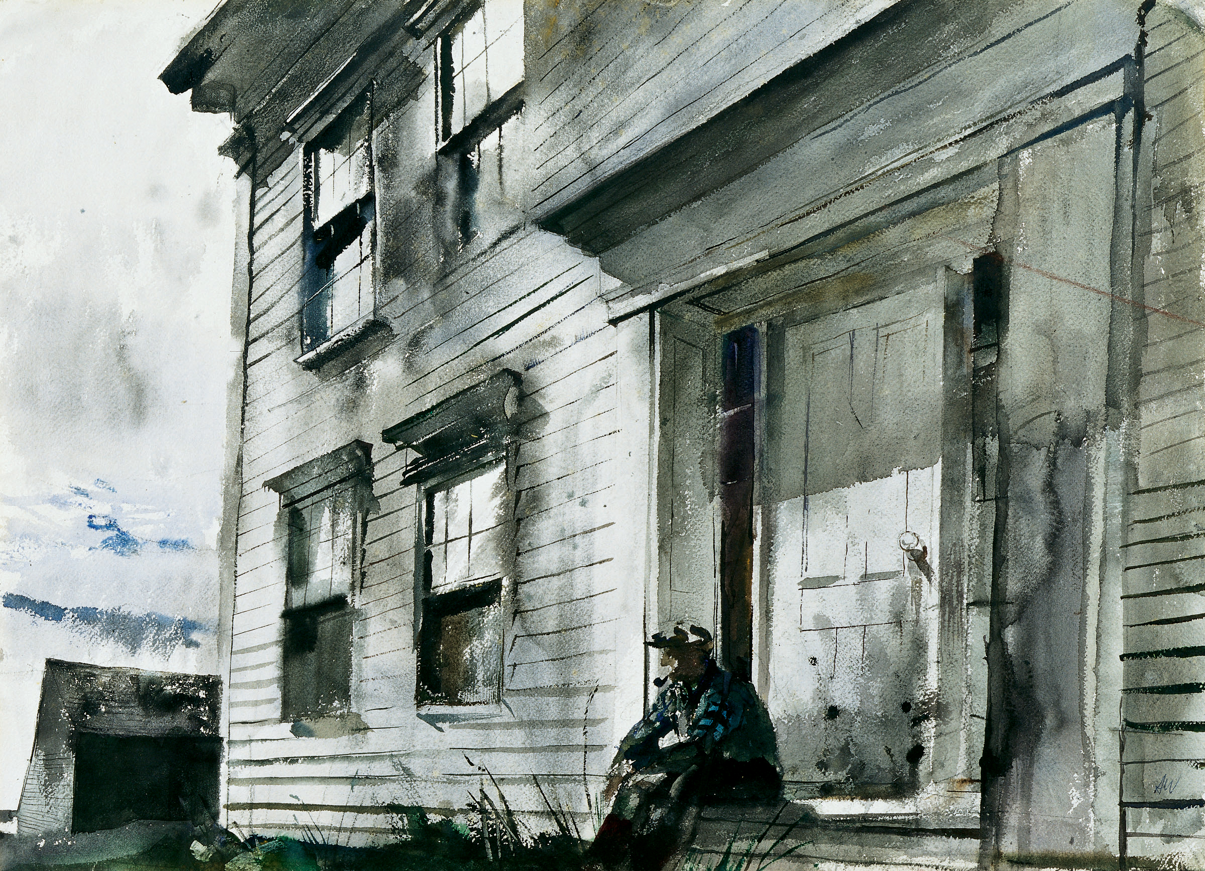 Alvaro on Front Doorstep, 1942 watercolor on paper from Marunma Art Park.
