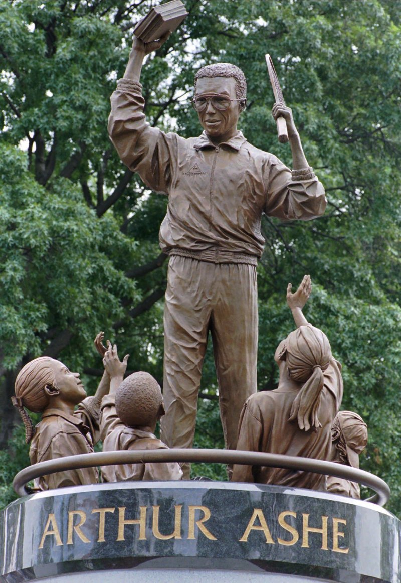 A statue of Arthur Ashe, unveiled in 1996, is one of several erected around Richmond that work to balance the city’s Confederate memorials