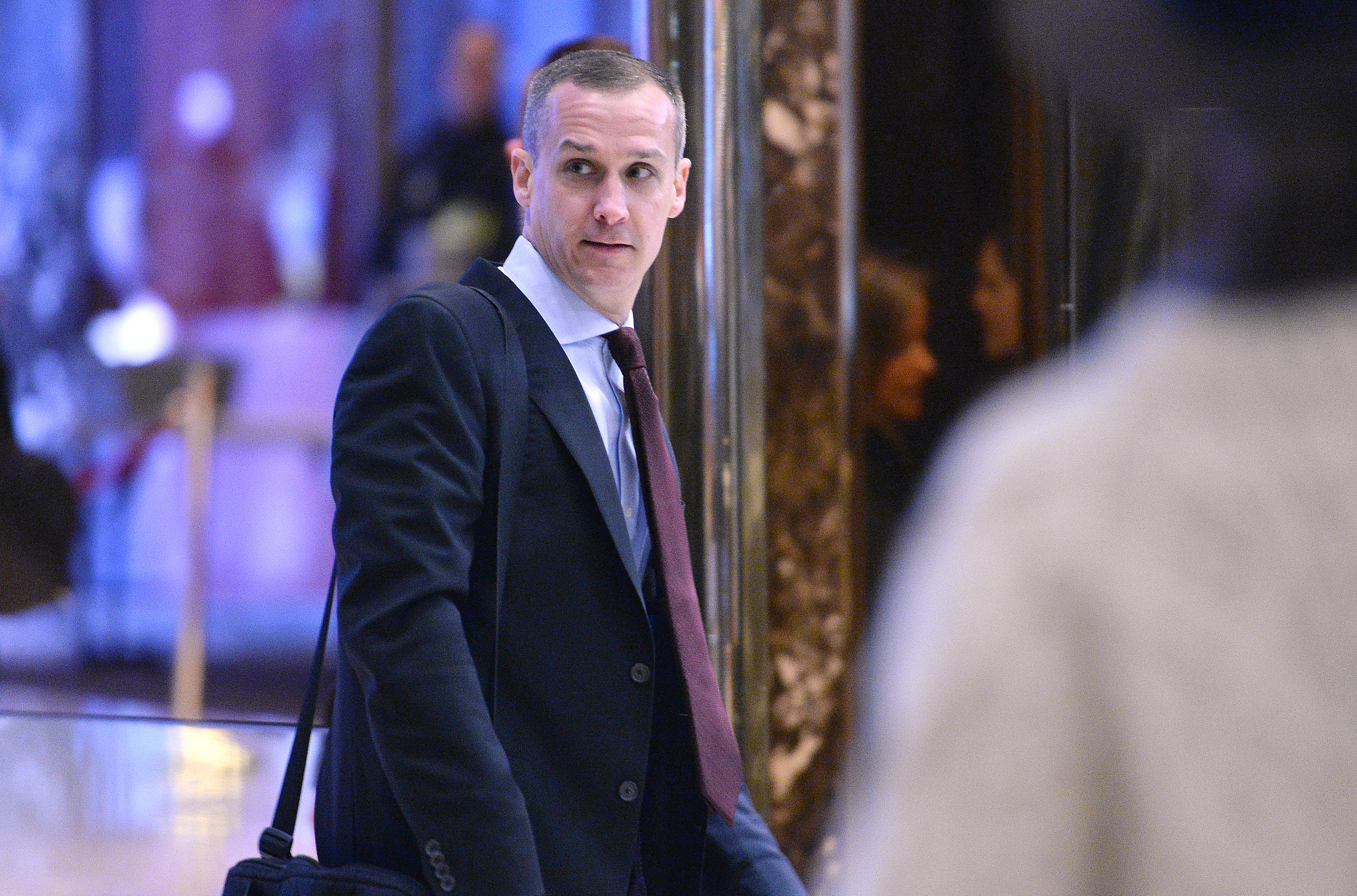 Corey Lewandowski, former campaign manager for U.S. President-elect Donald Trump, arrives at Trump Tower in New York, U.S., on Monday, Nov. 28, 2016. Trump is considering retired General David Petraeus to be secretary of state and plans to meet with the former CIA director Monday in New York, according to a senior official with the transition. Photographer: Anthony Behar/Pool via Bloomberg (Bloomberg&mdash;Bloomberg via Getty Images)
