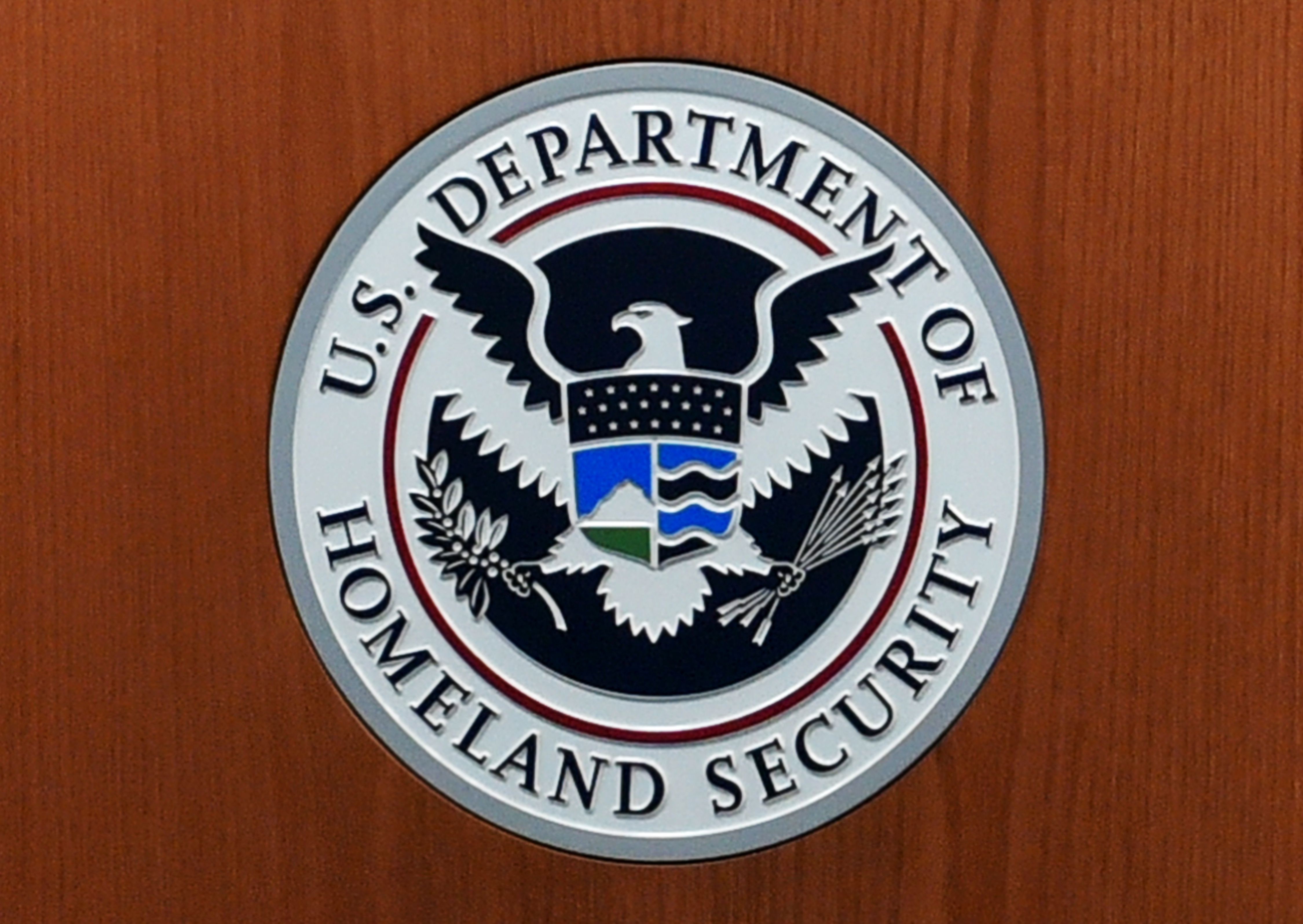 The seal of the U.S. Department of Homeland Security in the U.S. Customs and Border Protection Press Room at the Reagan Building in Washington, D.C., on March 6, 2017. (Mandel Ngan&mdash;AFP/Getty Images)