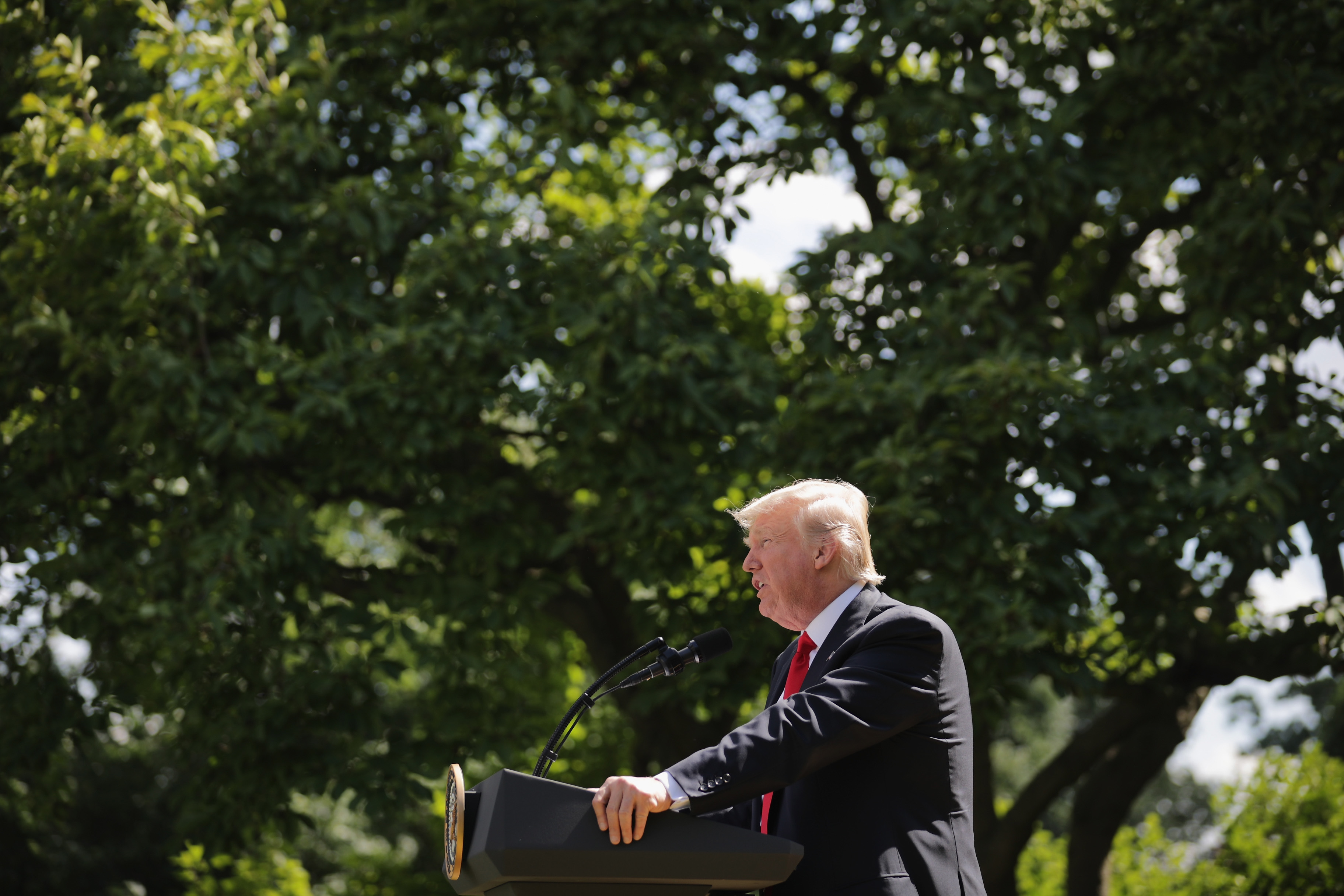 U.S. President Donald Trump announces his decision to pull the United States out of the Paris climate agreement in the Rose Garden at the White House June 1, 2017 in Washington, D.C. (Chip Somodevilla&mdash;Getty Images)
