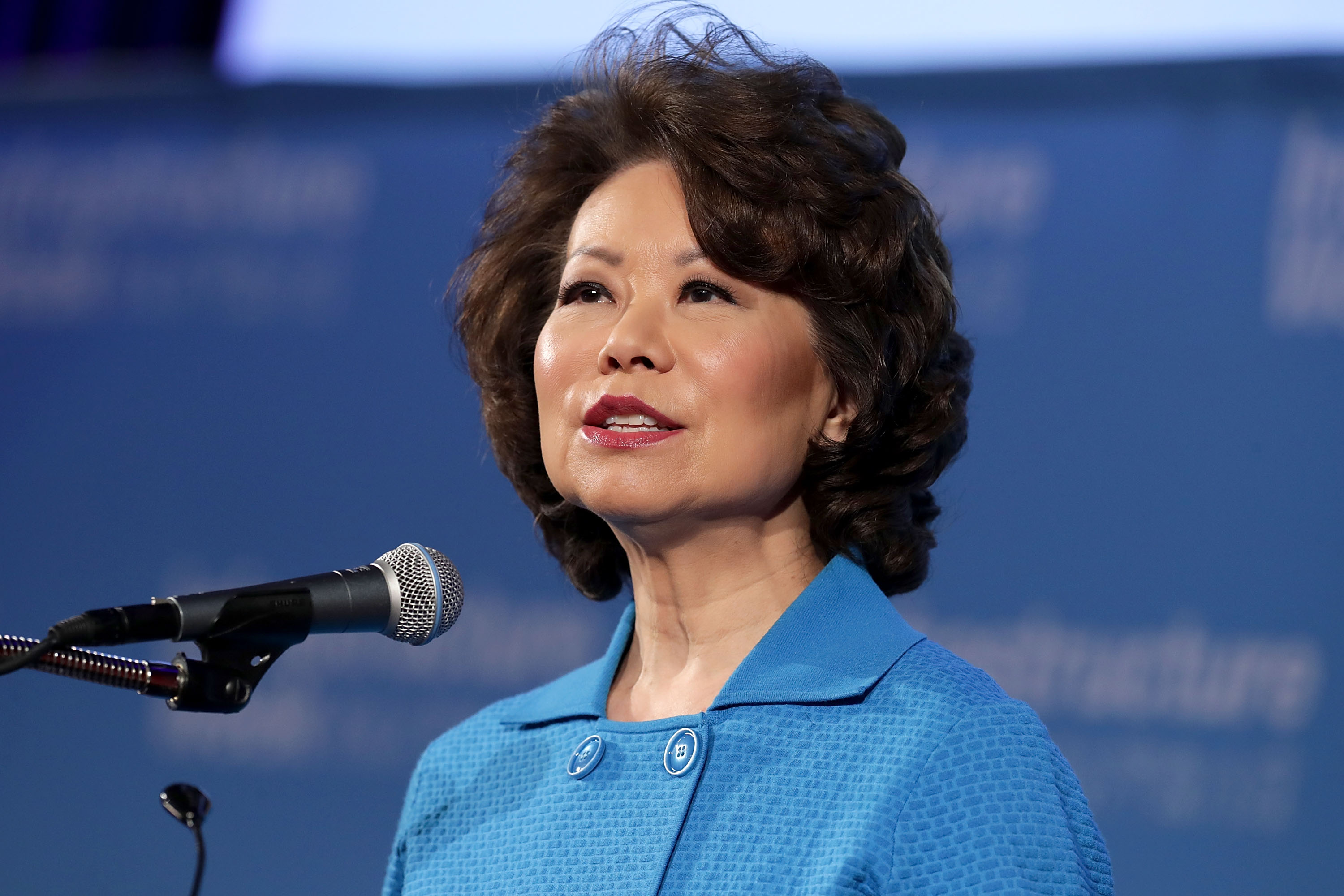 WASHINGTON, DC - MAY 15:  U.S. Transportation Secretary Elaine Chao delivers remarks during the U.S. Chamber of Commerce's 'Infrastructure Week' program  May 15, 2017 in Washington, DC. Chao highlighted the repair of the I-85 Atlanta highway bridge that collapsed March 30 as an example of public-private work that helped repair the damage in record time.  (Photo by Chip Somodevilla/Getty Images) (Chip Somodevilla&mdash;Getty Images)
