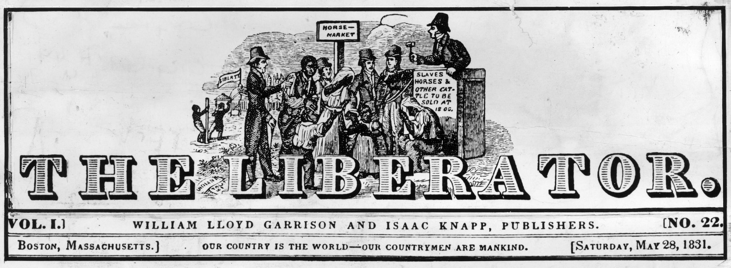 Letterhead of the William Lloyd Garrison campaigning paper 'The Liberator' published in Boston, Massachusetts, 1831.