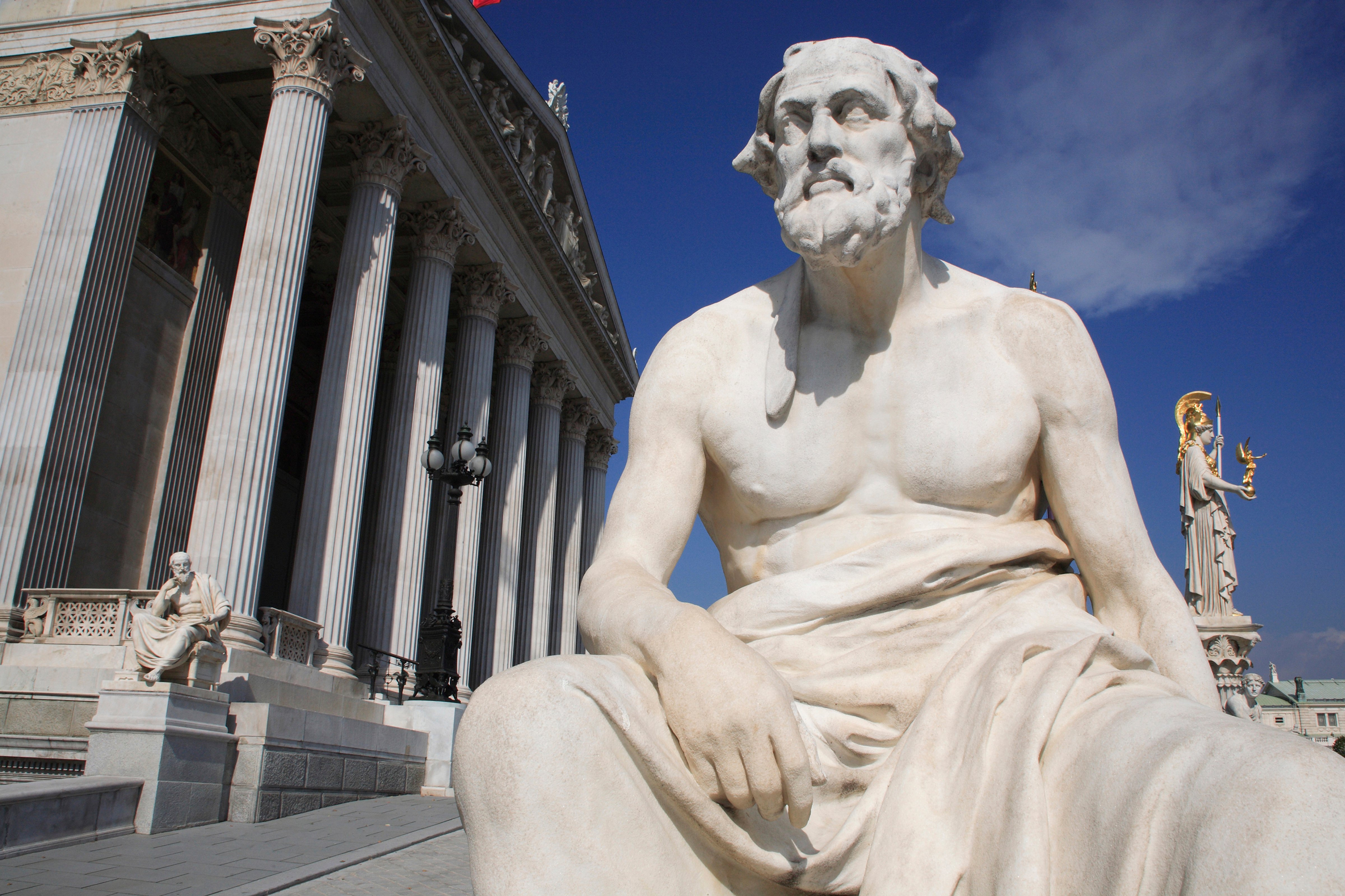 Statue of Thucydides the Greek philosopher in front of Parliament building