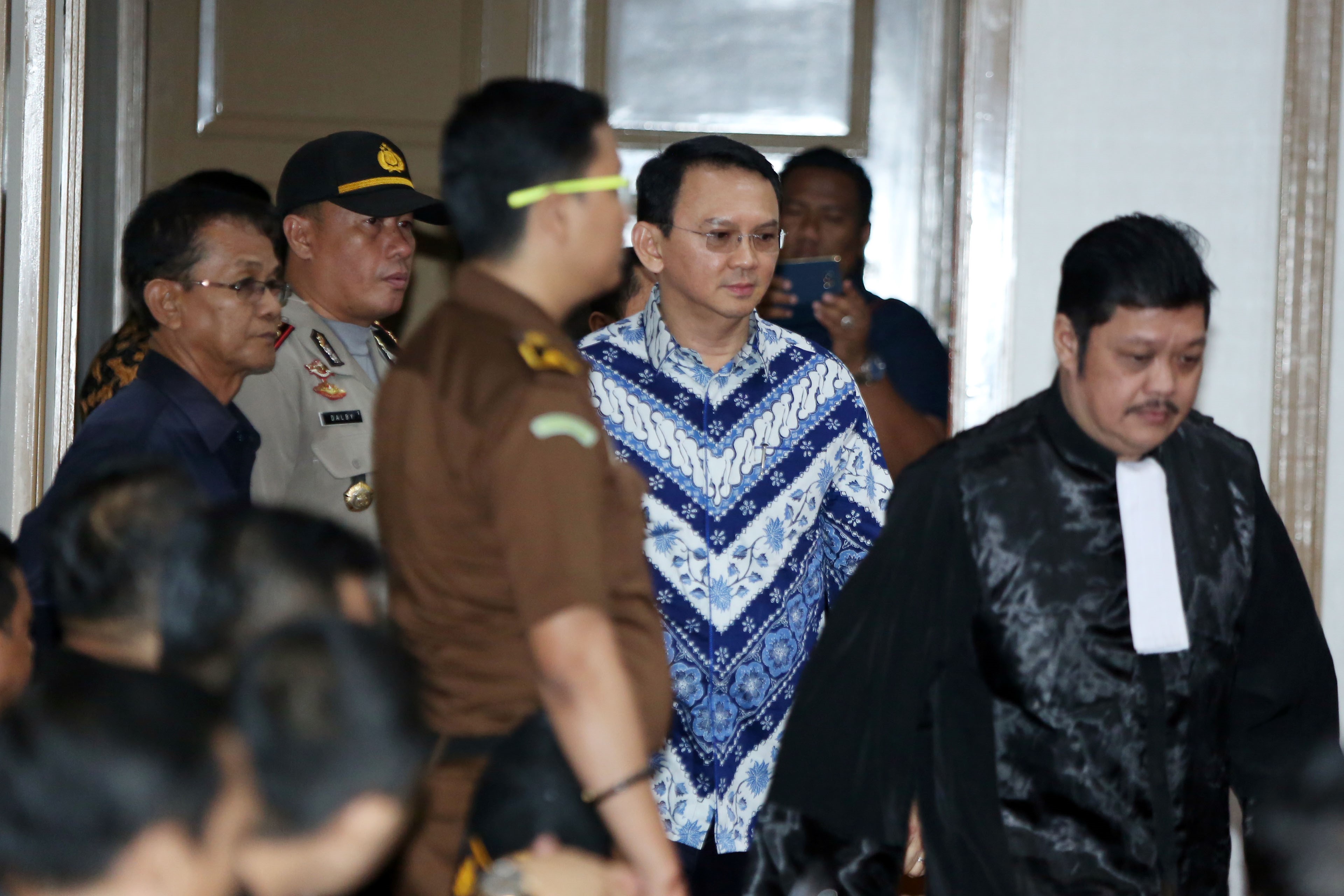 Jakarta's Christian governor Basuki Tjahaja Purnama, popularly known as Ahok, arrives at a courtroom for his verdict and sentence in his blasphemy trial in Jakarta on May 9, 2017. (Isra Triansyah/ Sindonews.com/ Pool/Anadolu Agency—Getty Images))