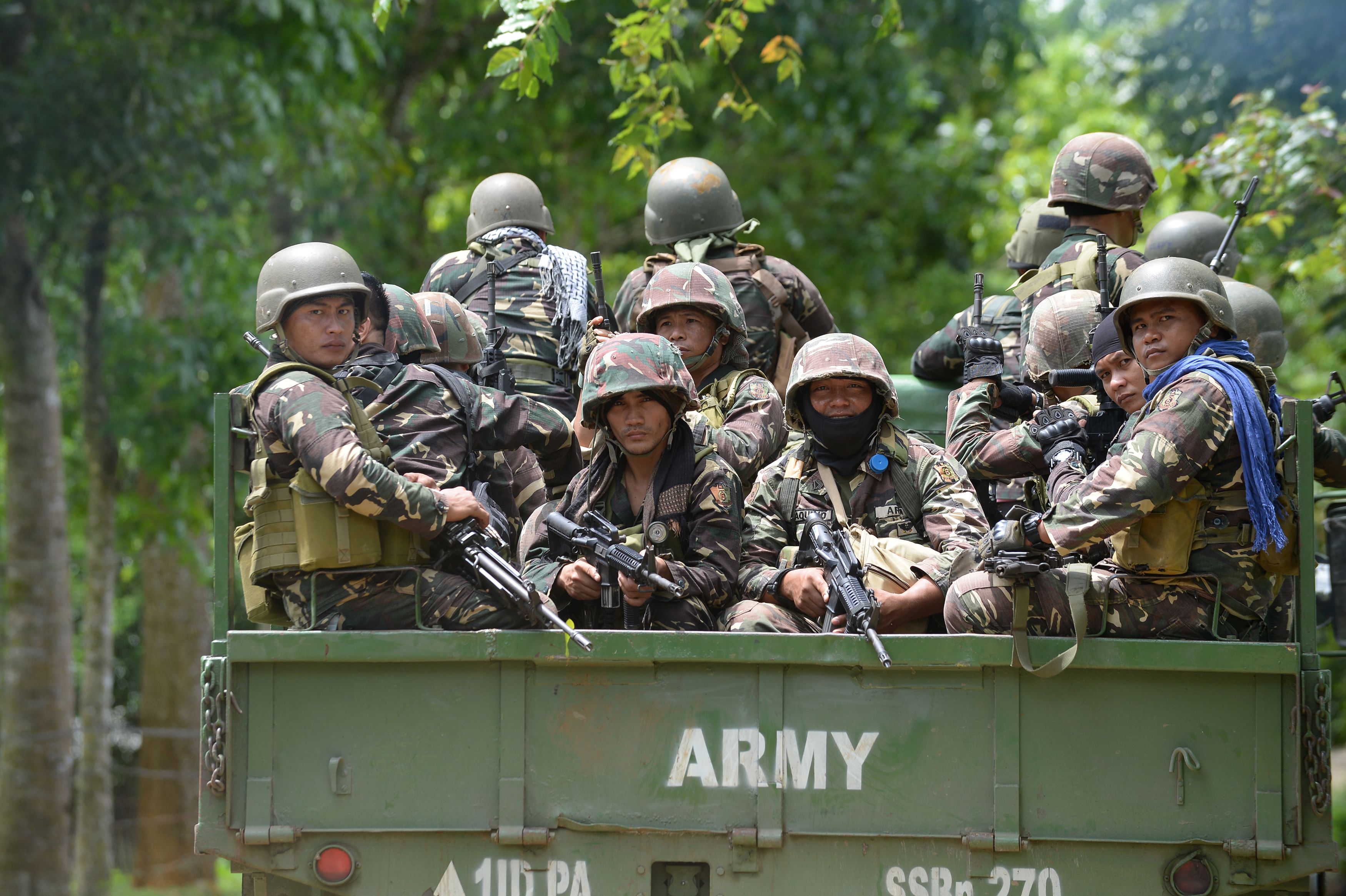 Philippine soldiers arrive at a military camp in Marawi on May 25, 2017. (Ted Aljibe—AFP/Getty Images)