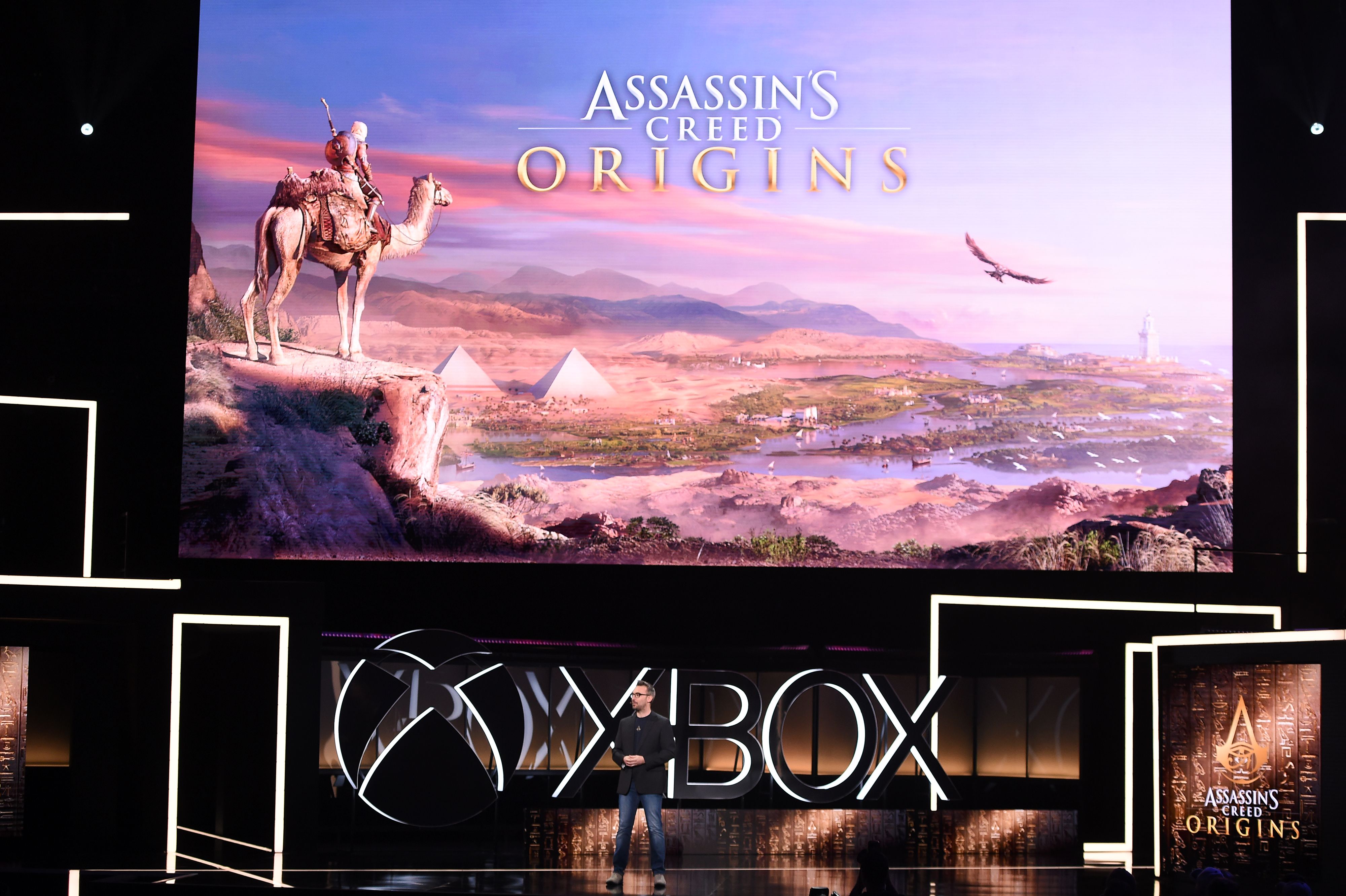 Jean Guesdon introduces Assassin's Creed Origins at the Microsoft Xbox E3 2017 Briefing, June 11, 2017 at the Galen Center in Los Angeles, California. 
                      The Electronic Entertainment Expo (E3), which focuses on new products and technologies in electronic gaming systems and interactive entertainment, takes places June 13-15 at the Los Angeles Convention Center. / AFP PHOTO / Robyn BECK        (Photo credit should read ROBYN BECK/AFP/Getty Images) (ROBYN BECK&mdash;AFP/Getty Images)