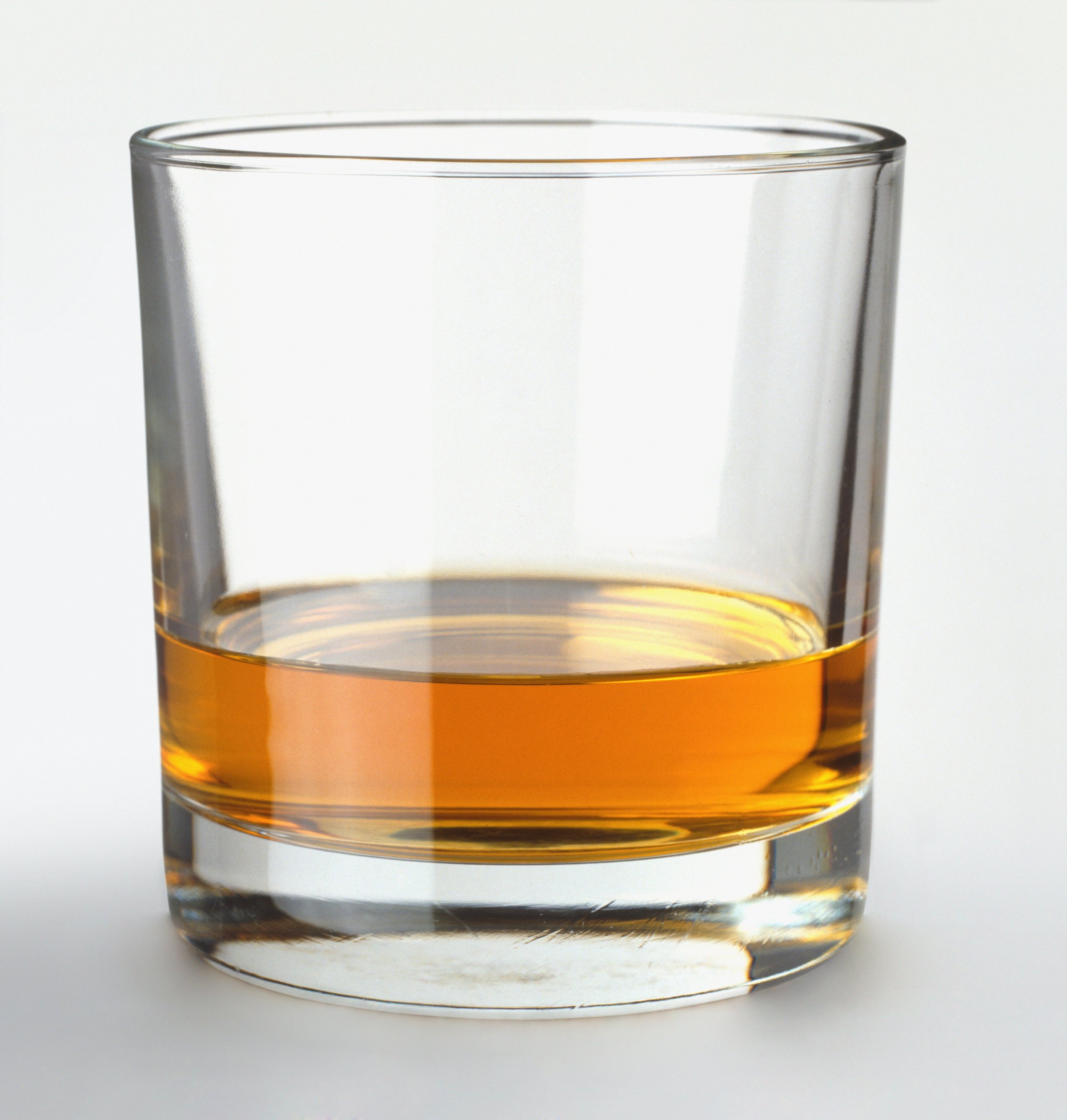Glass of whiskey, close up, front view.