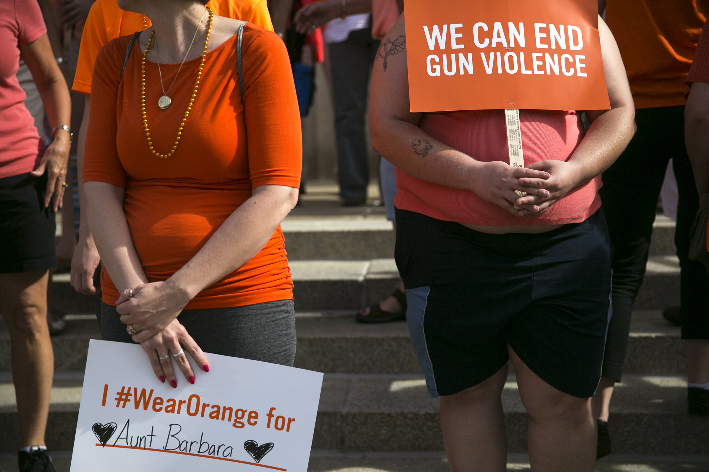 Signs during an event for National Gun Violence Awareness Day in Kalamazoo, Mich. on Thursday, June 2, 2016. (Chelsea Purgahn—Kalamazoo Gazette-MLive Media Group/AP)