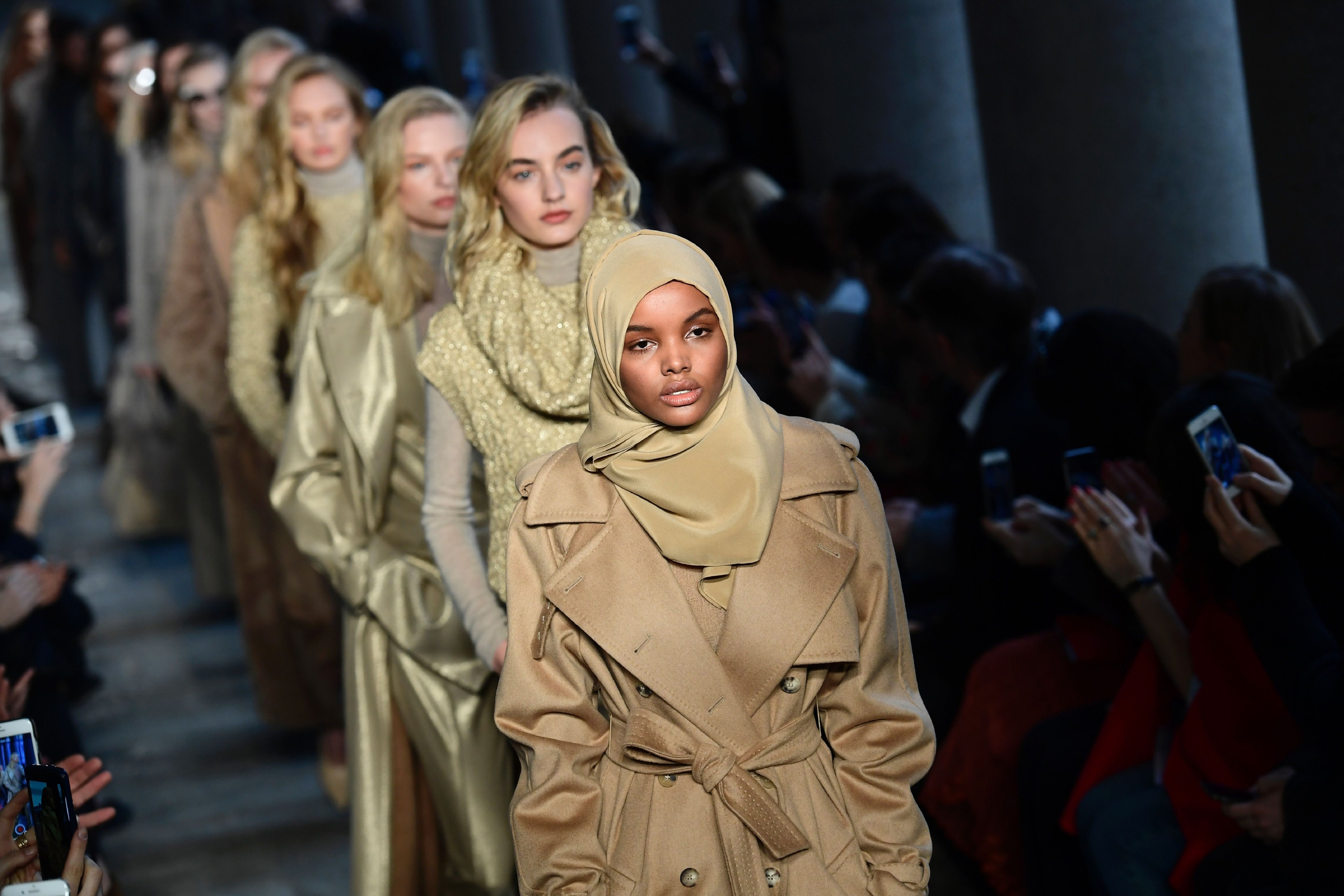 Somalian model Halima Aden presents a creation for fashion house Max Mara during the Women's Fall/Winter 2017/2018 fashion week in Milan, on February 23, 2017. (Miguel Medina&mdash;AFP/Getty Images)