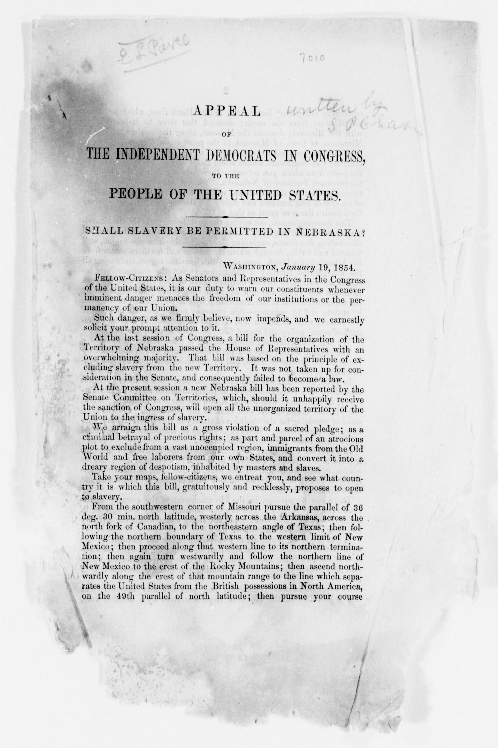 Appeal of the Independent Democrats in Congress to the People of the United States, 1854.