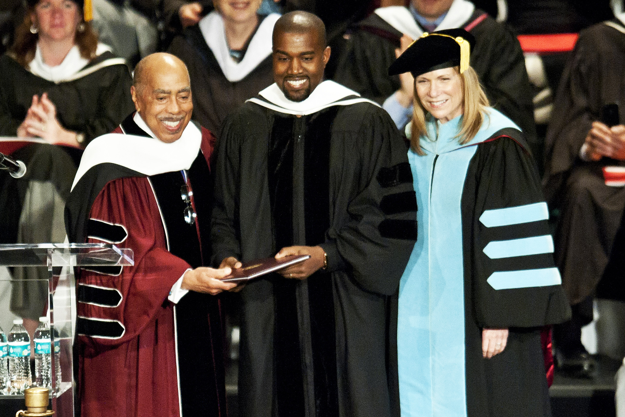 Kanye West receives an honorary doctorate at the School Of Art Institute Of Chicago commencement ceremony in Chicago, on May 11, 2015.
