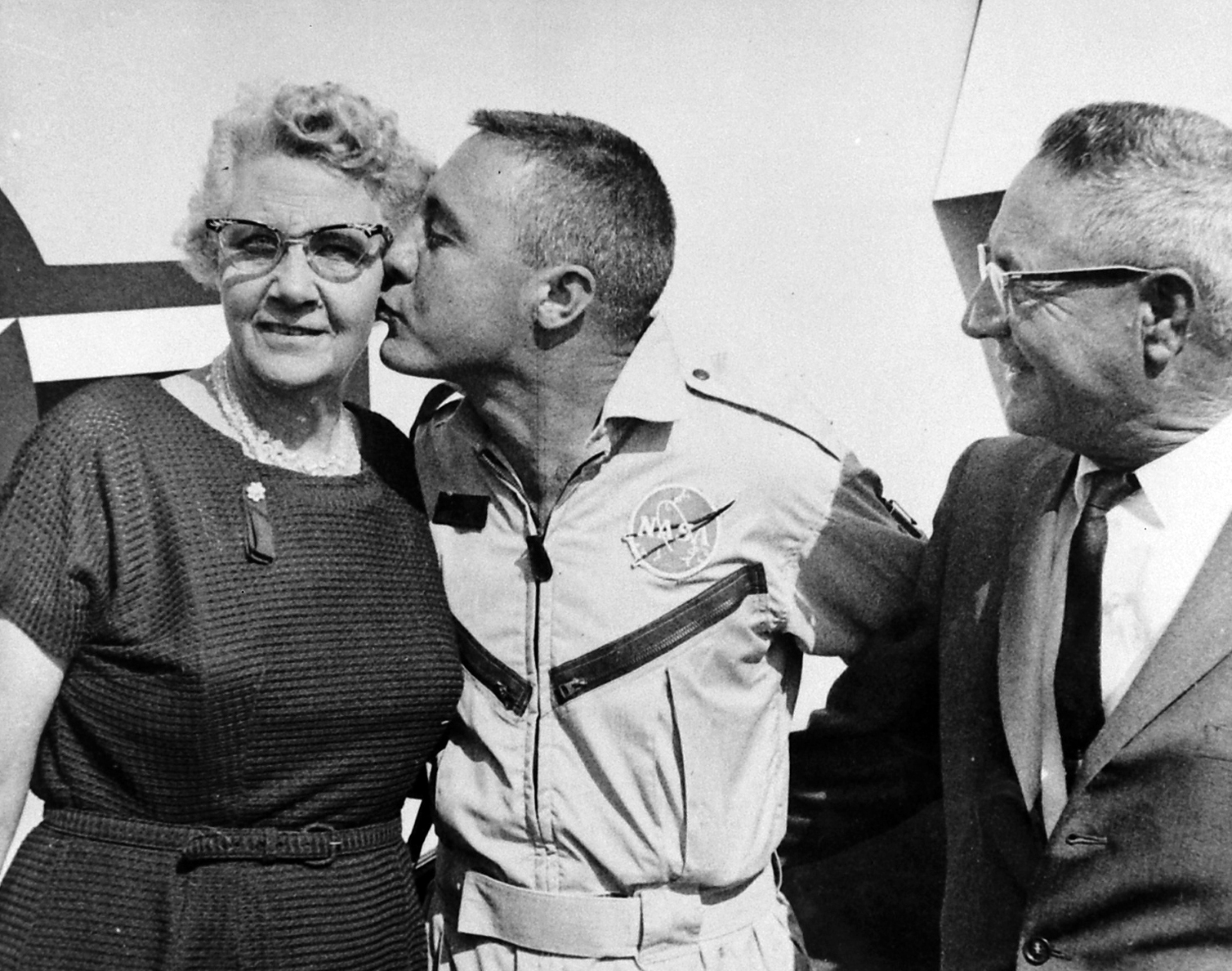 Astronaut Gus "Virgil" Grissom kissing his mother after his successful Gemini 3 mission, 1965.