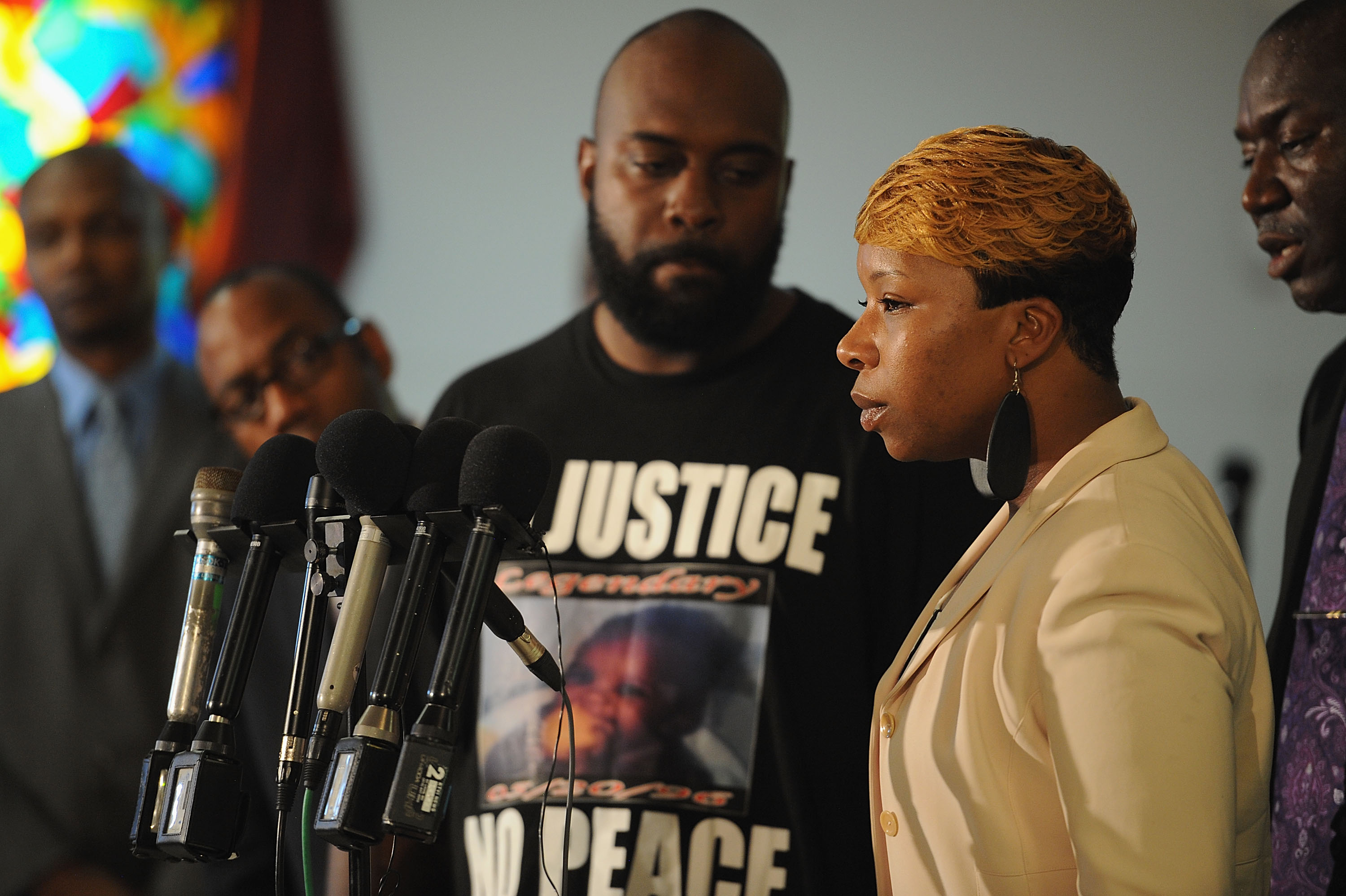Lesley McSpadden, mother of slain 18 year-old Michael Brown speaks during a press conference at Jennings Mason Temple Church of God In Christ, on August 11, 2014 in Jennings, Missouri. (Michael B. Thomas—Getty Images)