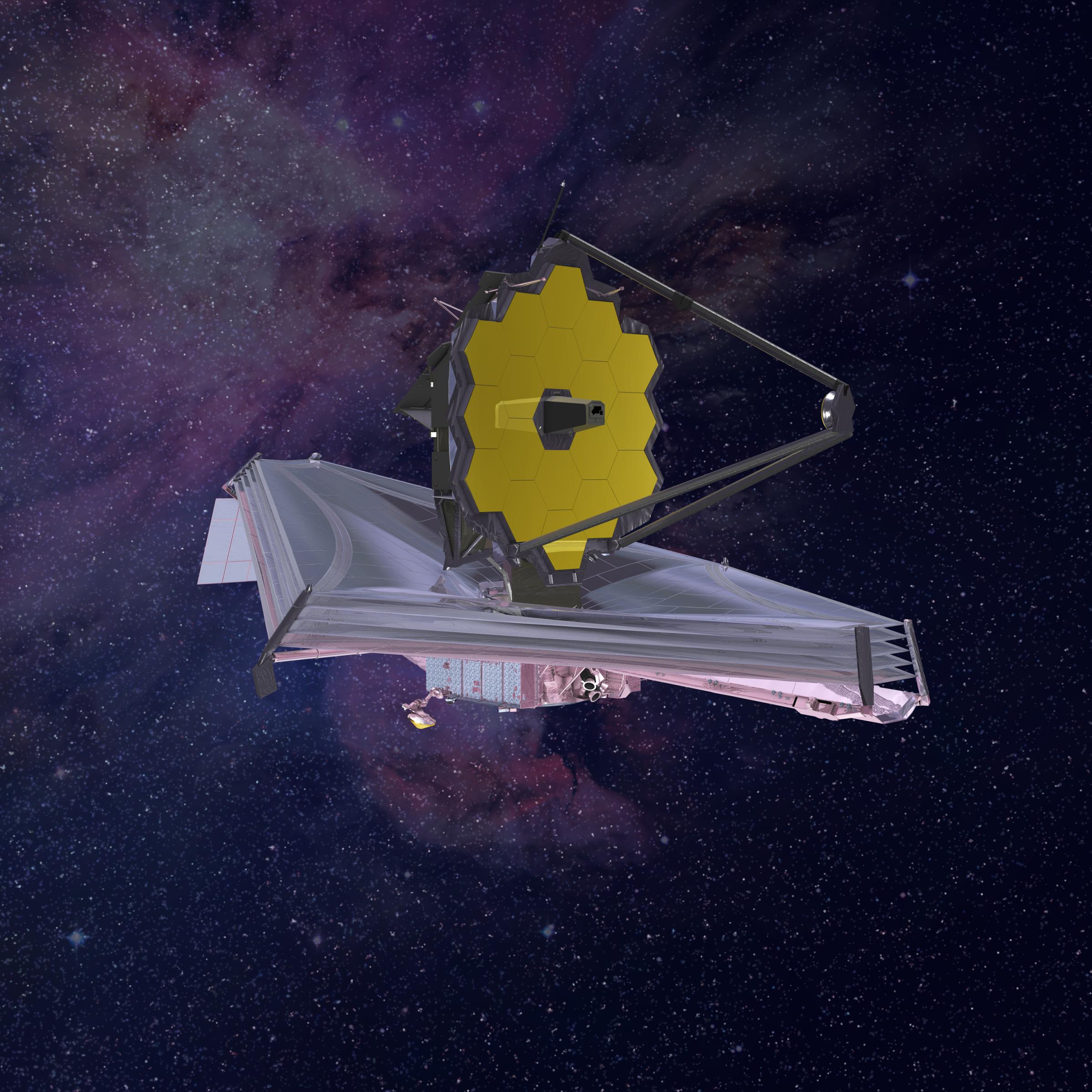 This rendering of the James Webb Space Telescope is current to 2015. Upon request we can provide a high-resolution image without a background. Image credit: Northrop Grumman