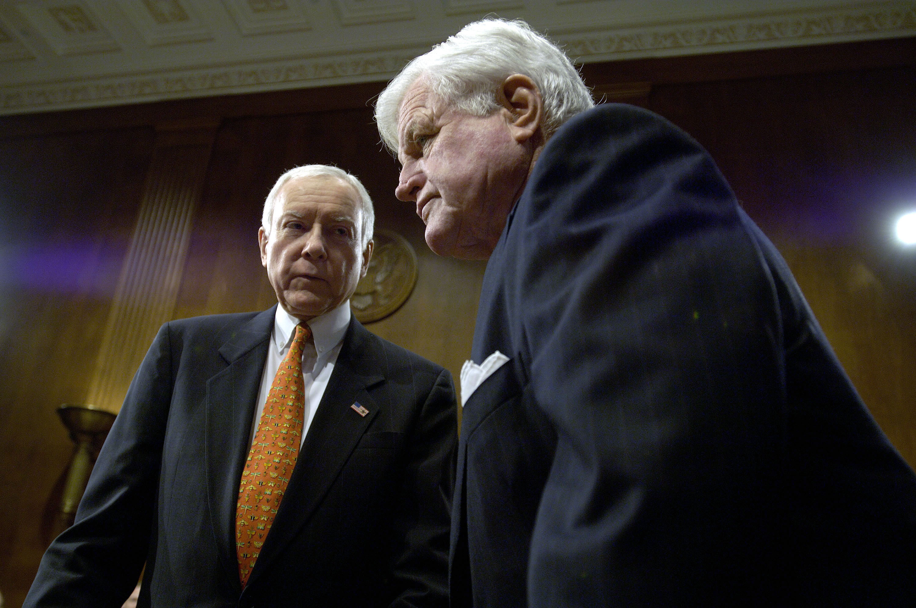 Senator Orrin G. Hatch (R-UT), left, and Senator Edward Kennedy (D-MA), confer prior to the Senate Judiciary Committee Markup to vote on the nomination of Judge Samuel Alito to the U.S. Supreme Court on Jan. 24, 2006 in Washington, D.C. (Chris Greenberg—Bloomberg/Getty Images)