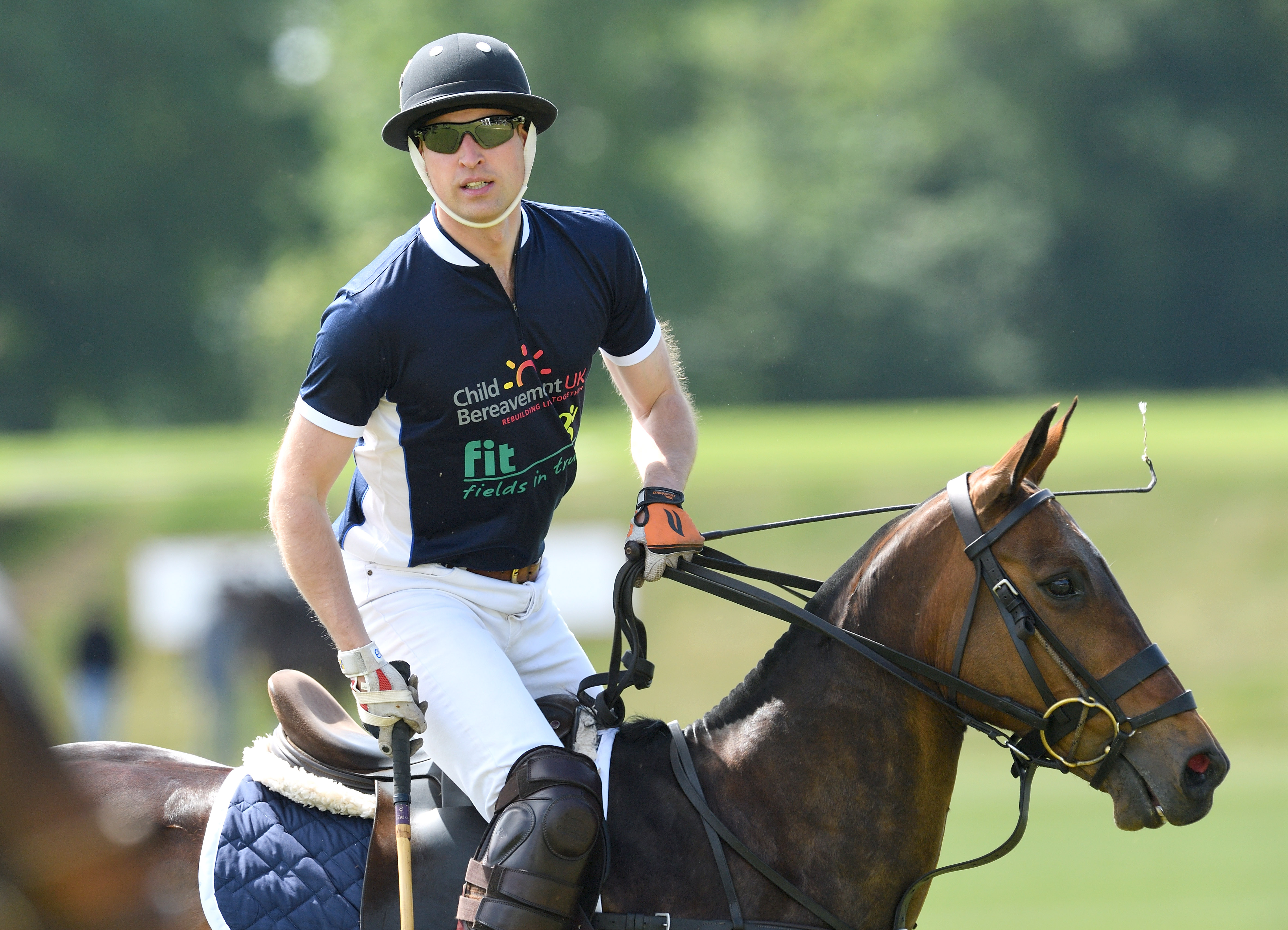 Prince William, Duke of Cambridge takes part in the Maserati Royal Charity Polo Trophy at Beaufort Polo Club on June 11, 2017 in Tetbury, England.