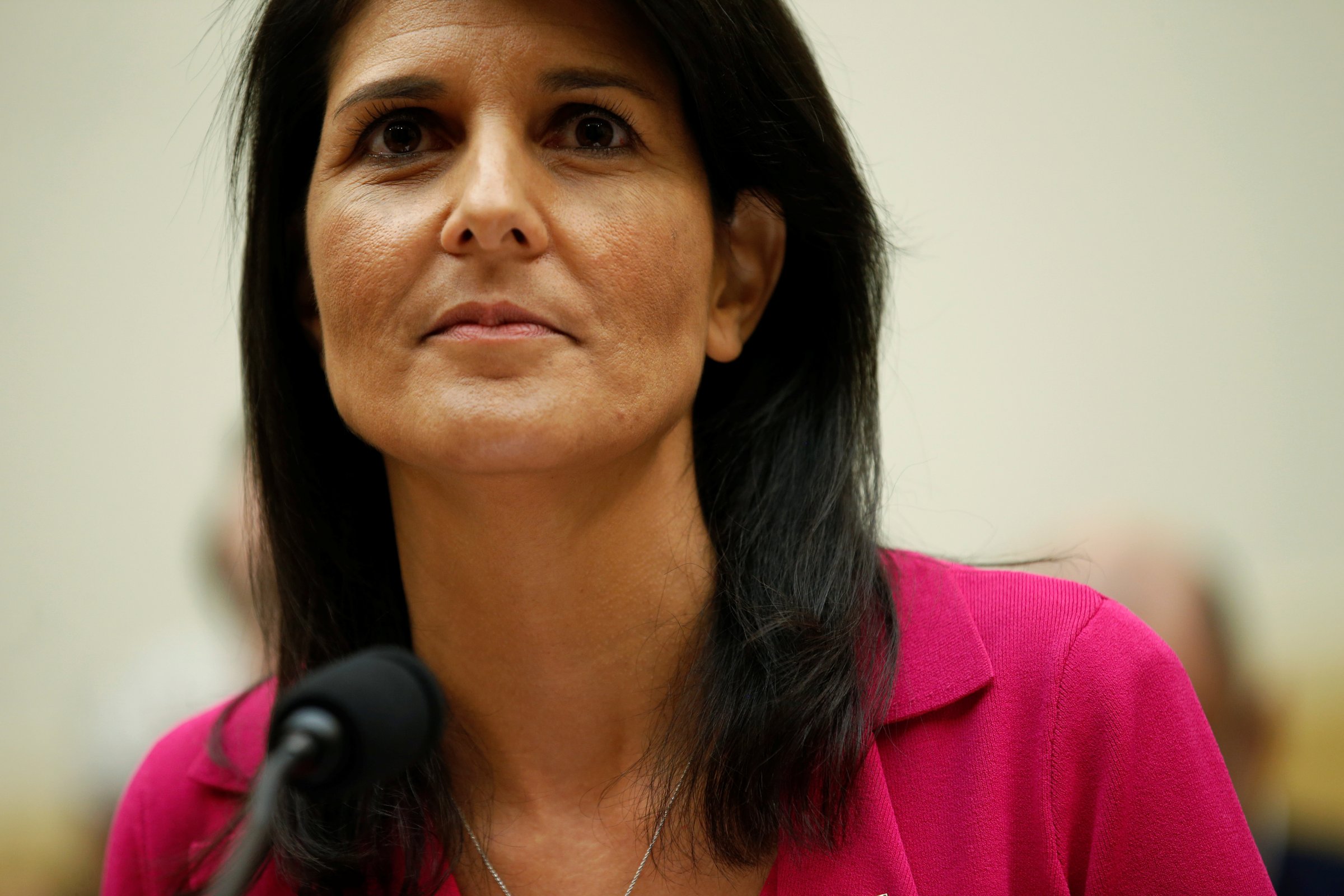 U.S. Ambassador to the United Nations Nikki Haley testifies to the House Foreign Affairs Committee in Washington