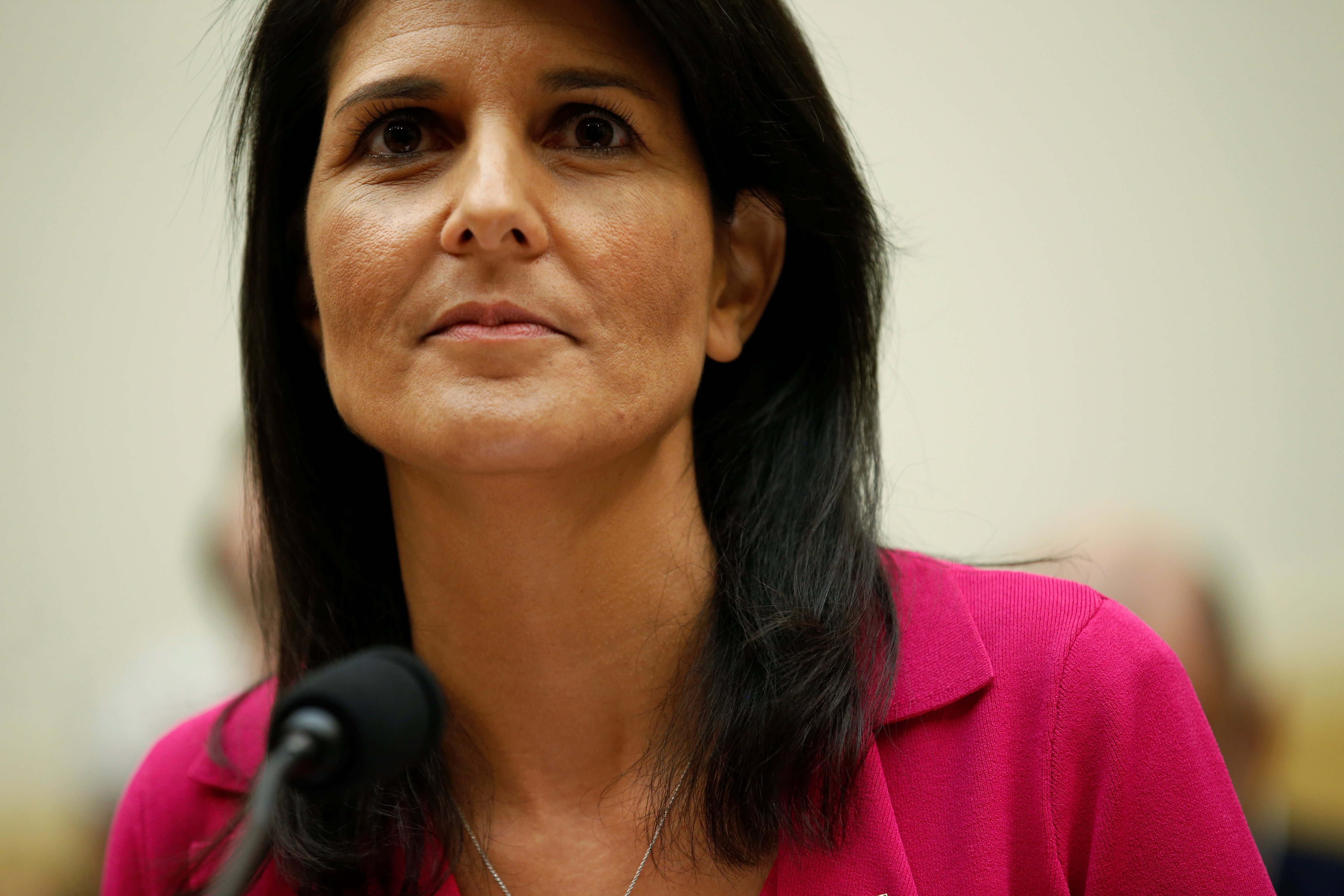 U.S. Ambassador to the United Nations Nikki Haley testifies to the House Foreign Affairs Committee on 