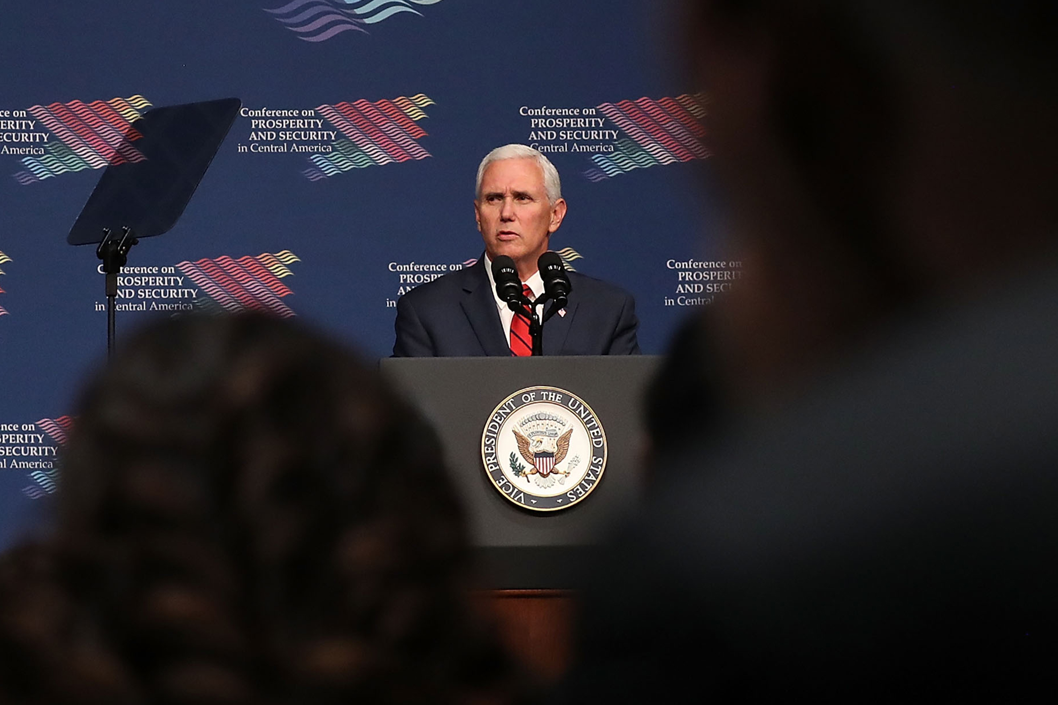 Vice President Mike Pence speaks during the Conference on Prosperity and Security in Central America at the Florida International University on June 15, 2017 in Miami, Florida. The conferance brought together government and business leaders from the United States, Mexico, Central America, and other countries to address the economic, security, and governance challenges and opportunities in El Salvador, Guatemala, and Honduras.  (Photo by Joe Raedle/Getty Images) (Joe Raedle&mdash;Getty Images)