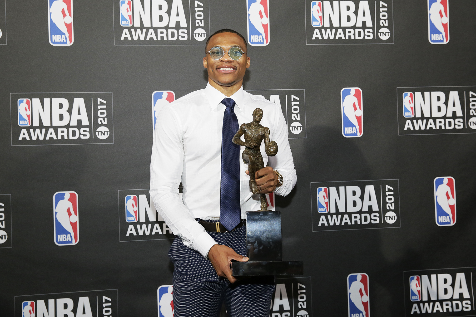 Russell Westbrook of the Oklahoma City Thunder after winning the Most Valuable Player of the Year award at the 2017 NBA Awards Show, on June 26, 2017 in New York City. (Steven Freeman—NBAE/Getty Images)