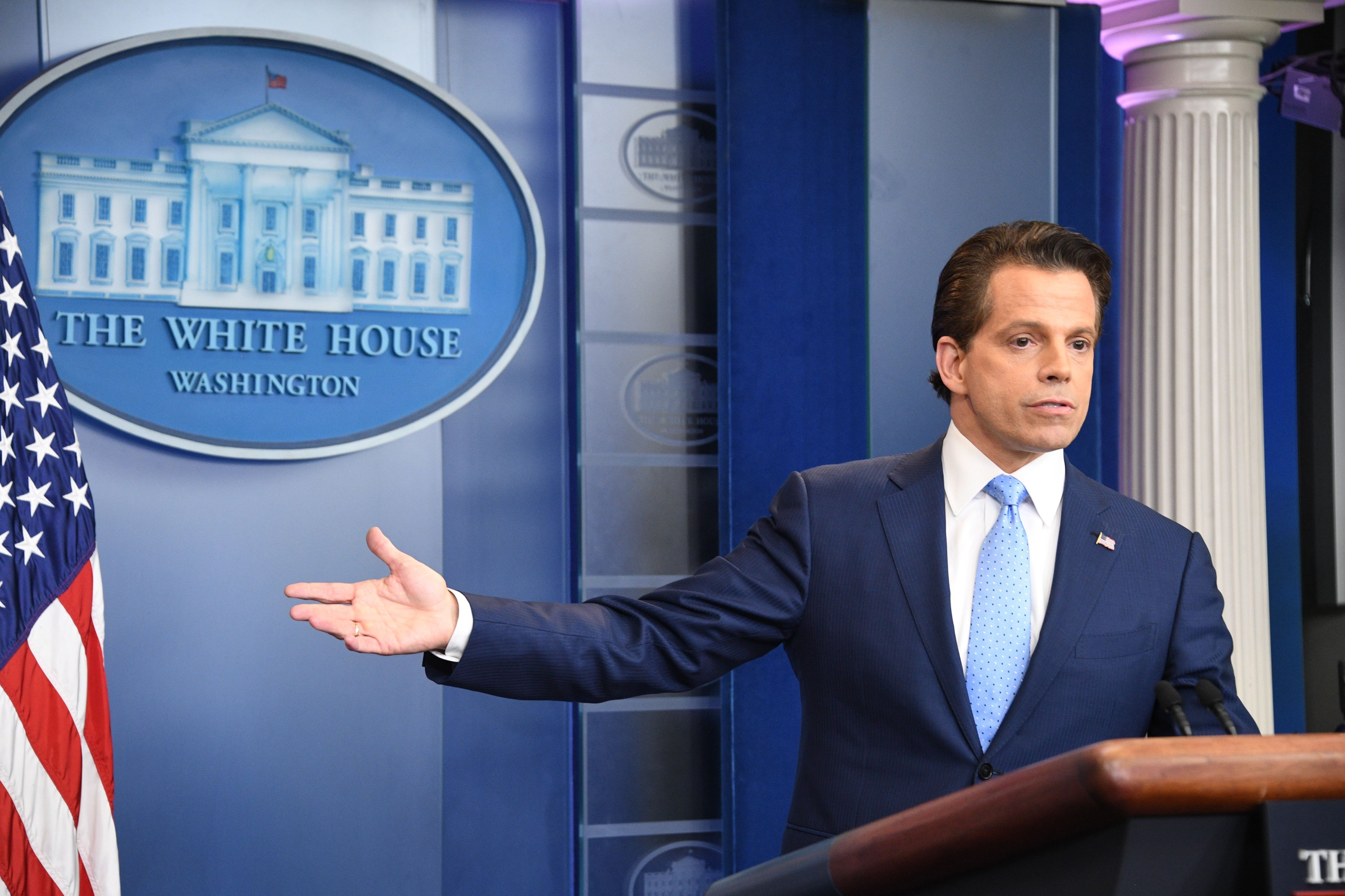 Anthony Scaramucci, who was briefly appointed White House communications director, speaks during a press briefing at the White House in Washington, D.C. on July 21, 2017. (Jm Watson—AFP/Getty Images)