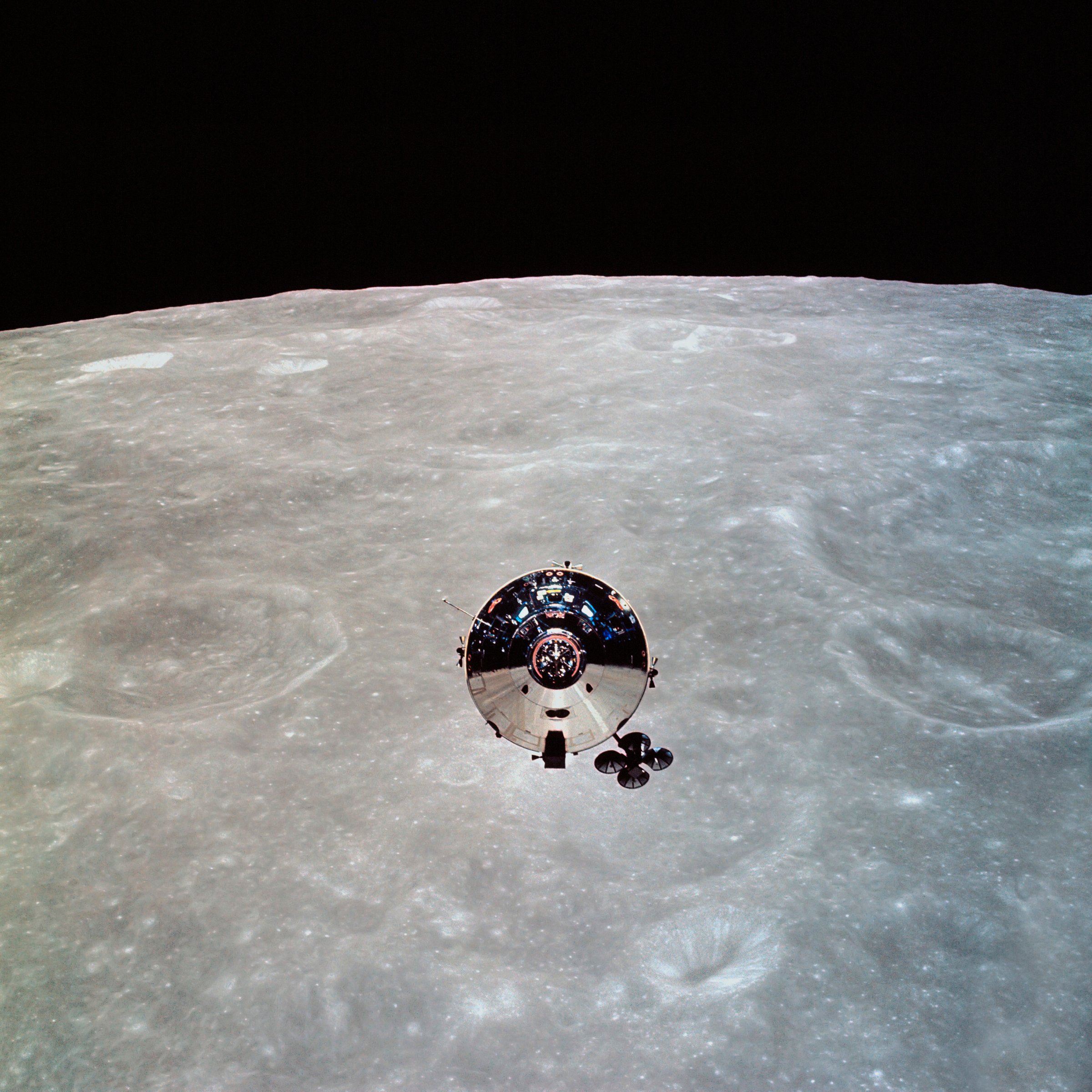 The Apollo 10 Command and Service Modules in lunar orbit.