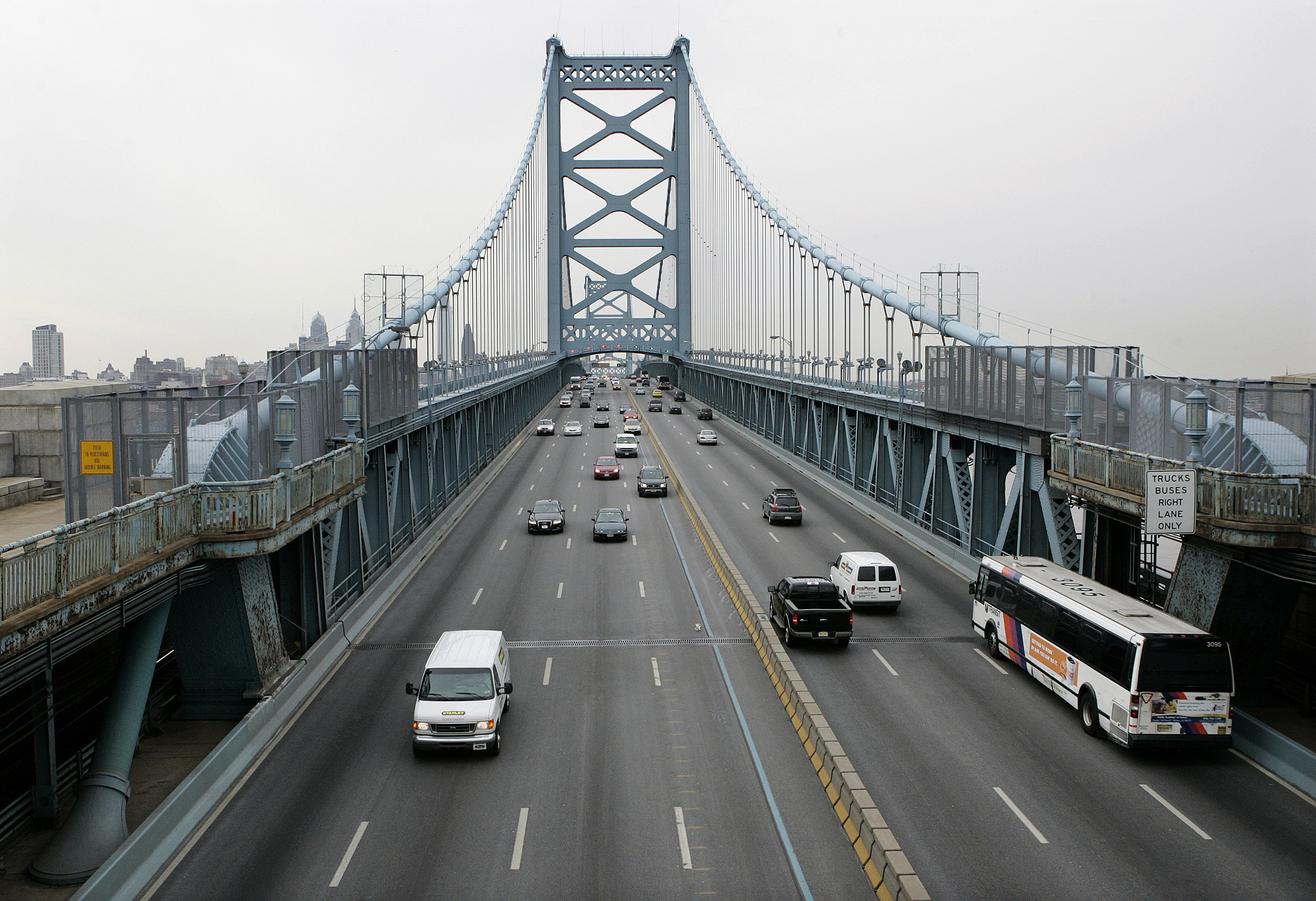 The view across the Benjamin Franklin Bridge from Camden, N.J., looking toward Philadelphia is seen in 2009. (Mel Evans—AP)