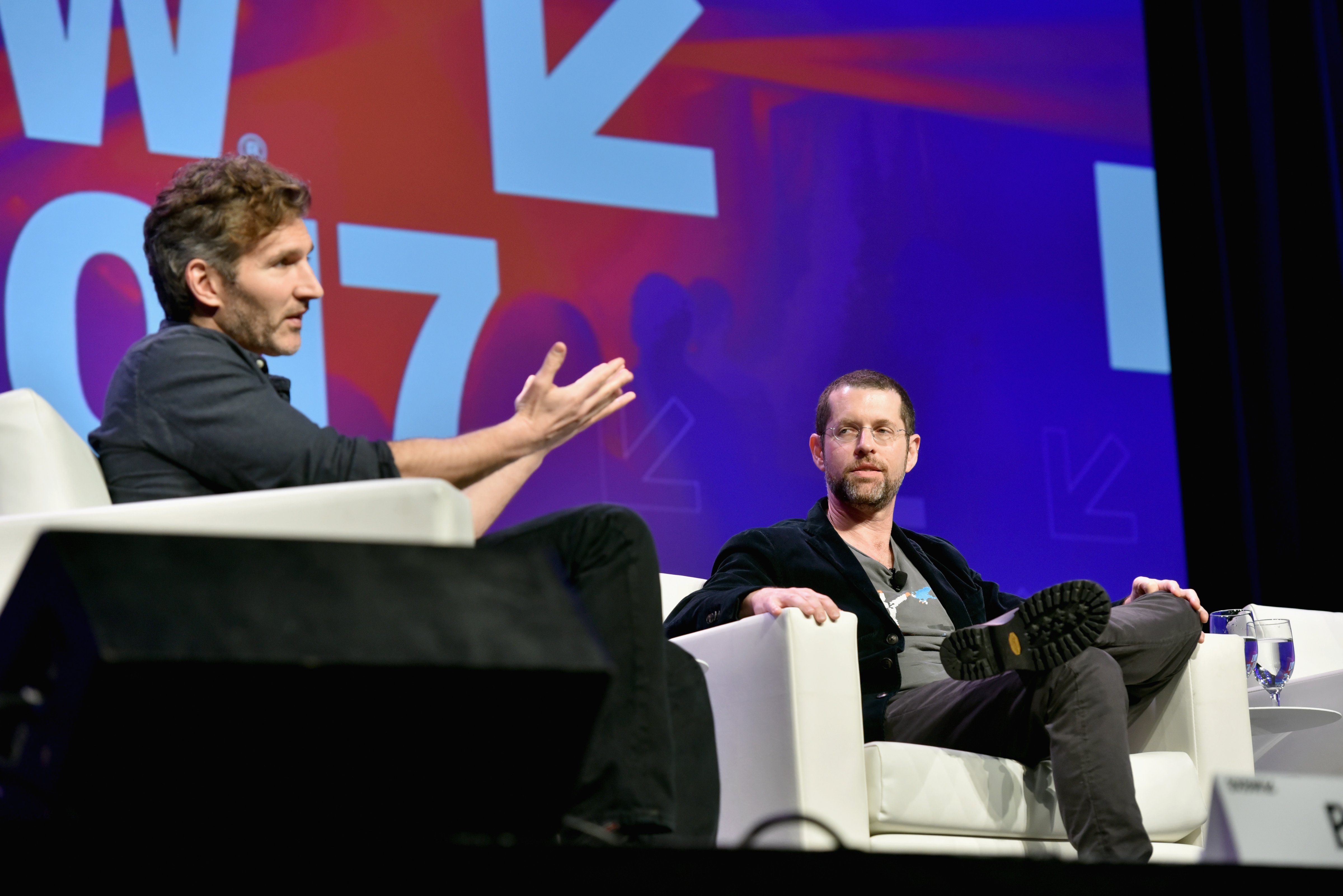 Writers David Benioff (L) and  D.B. Weiss speak onstage at 'Featured Session: Game of Thrones' during 2017 SXSW Conference and Festivals at Austin Convention Center on March 12, 2017 in Austin, Texas. (Amy E. Price—Getty Images for SXSW)