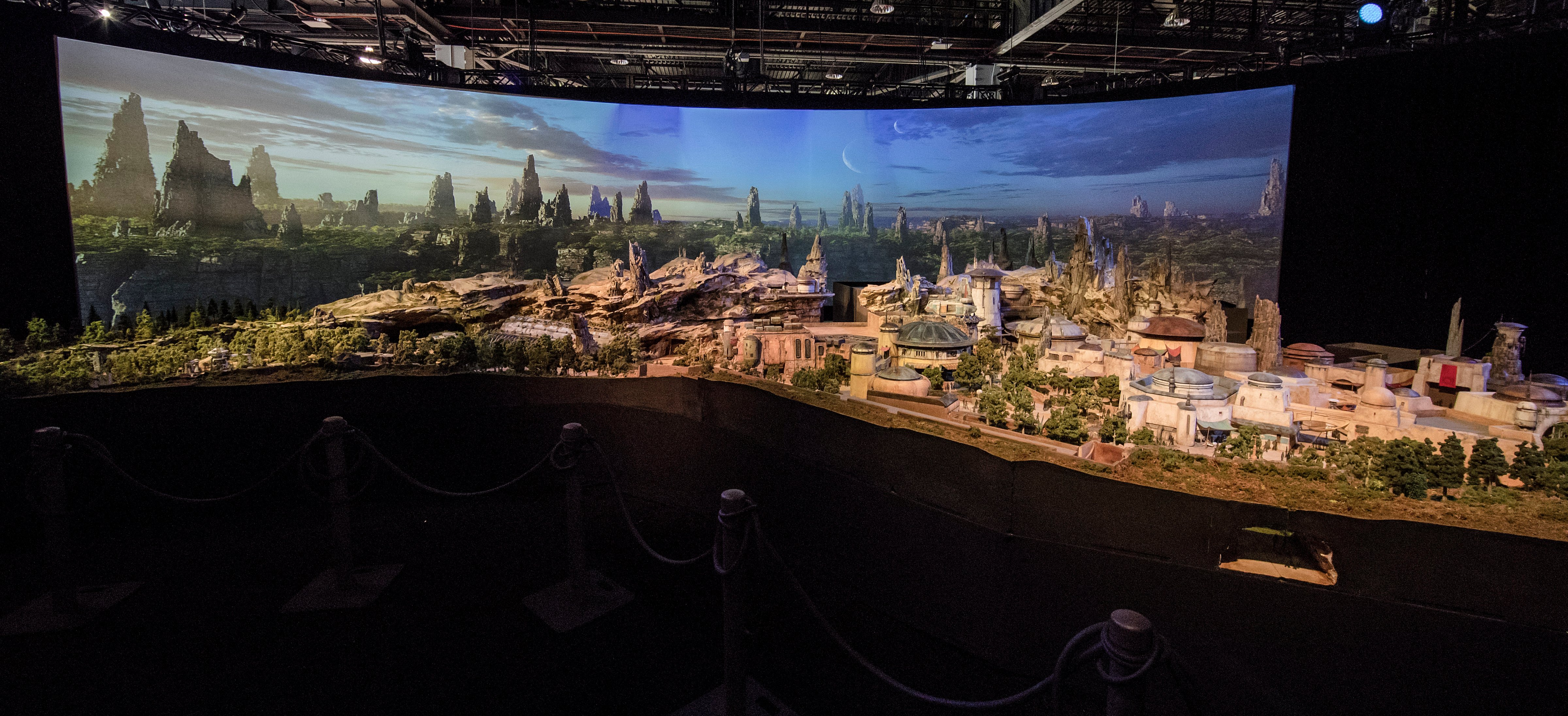 The fully detailed model of the Star Wars-themed park, under development at Disneyland in Anaheim, Calif., remains on display in Walt Disney Parks and Resorts 'A Galaxy of Stories' pavilion throughout D23 Expo at the Anaheim Convention Center. The exhibition gives D23 Expo guests an up-close look at what's to come on this never-before seen planet. (Joshua Sudock—Disneyland Resort)