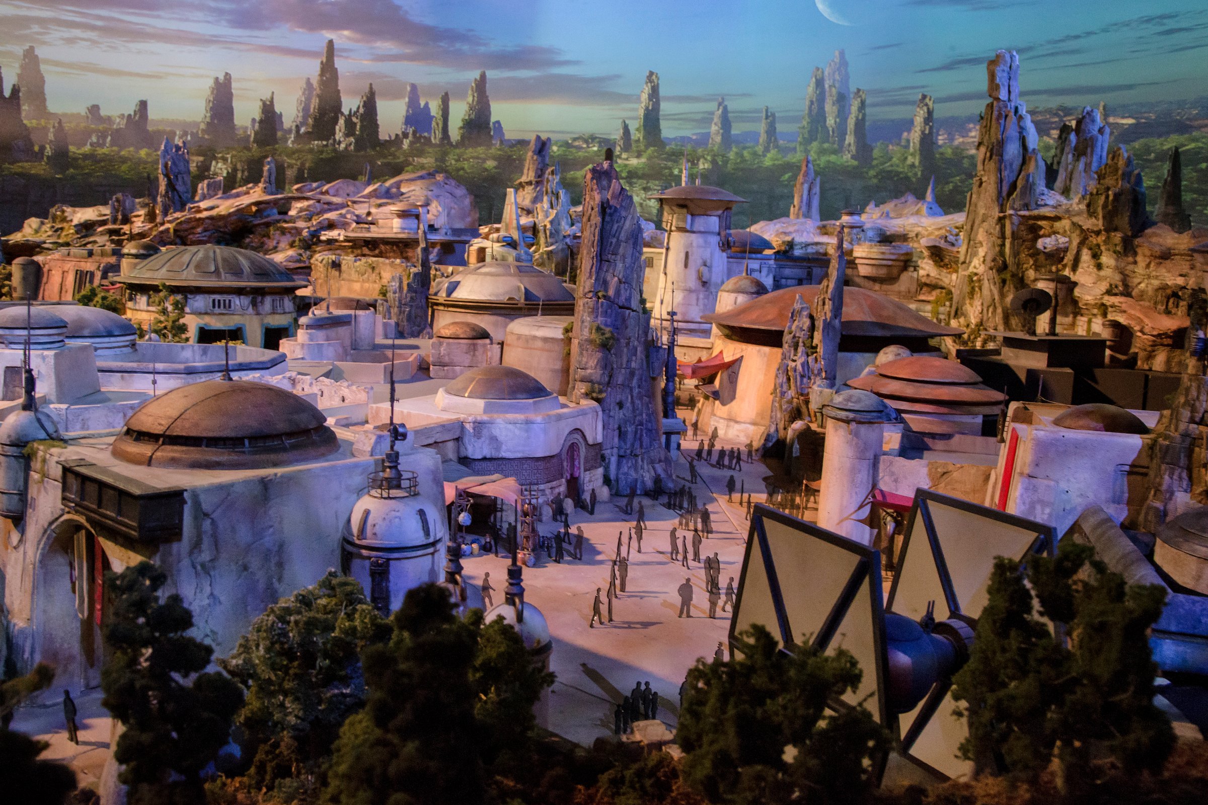 The fully detailed model of the Star Wars-themed park, under development at Disneyland in Anaheim, Calif., remains on display in Walt Disney Parks and Resorts 'A Galaxy of Stories' pavilion throughout D23 Expo at the Anaheim Convention Center. The exhibition gives D23 Expo guests an up-close look at what's to come on this never-before seen planet.