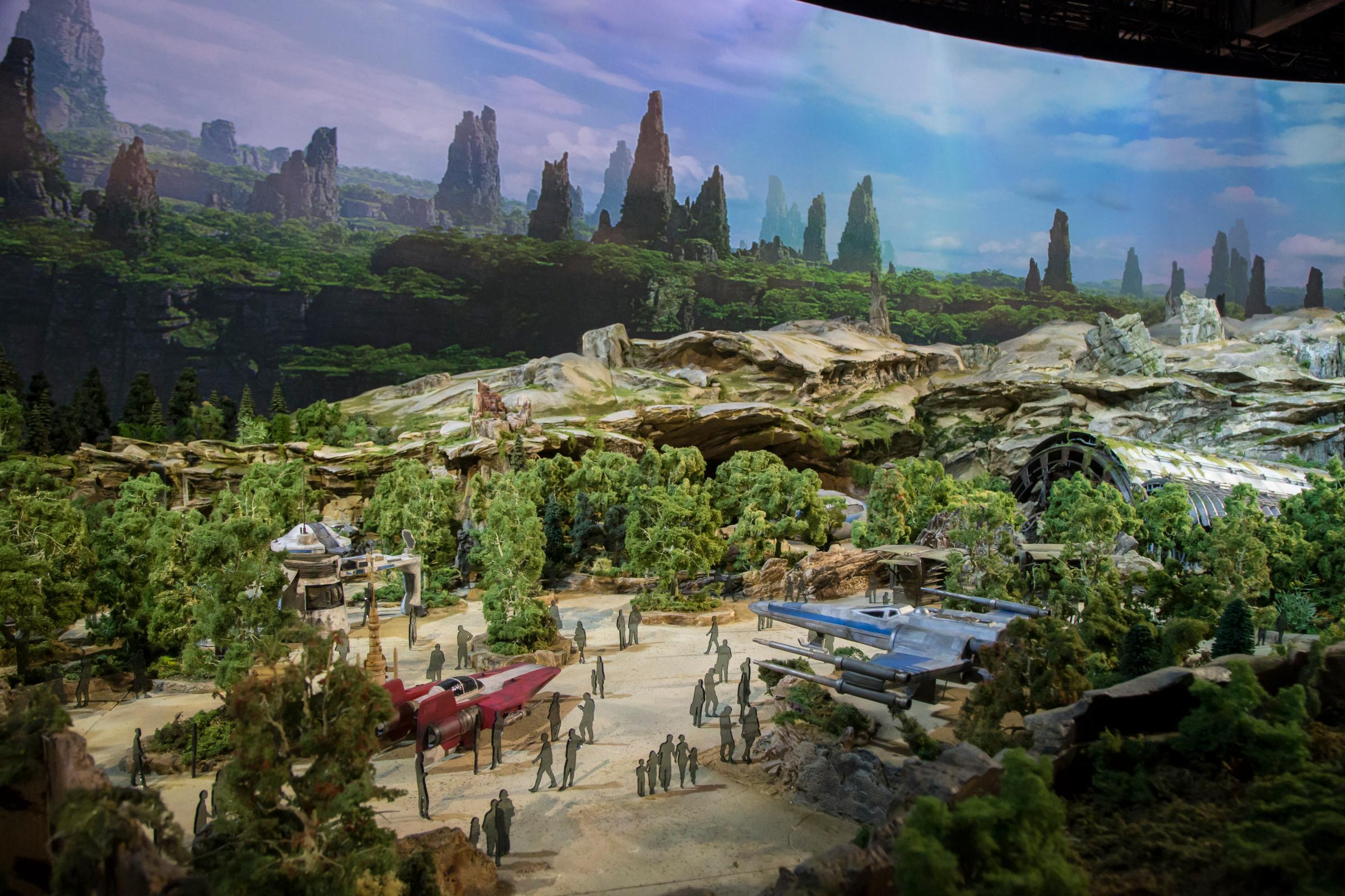 The fully detailed model of the Star Wars-themed park, under development at Disneyland in Anaheim, Calif., remains on display in Walt Disney Parks and Resorts 'A Galaxy of Stories' pavilion throughout D23 Expo at the Anaheim Convention Center. The exhibition gives D23 Expo guests an up-close look at what's to come on this never-before seen planet.