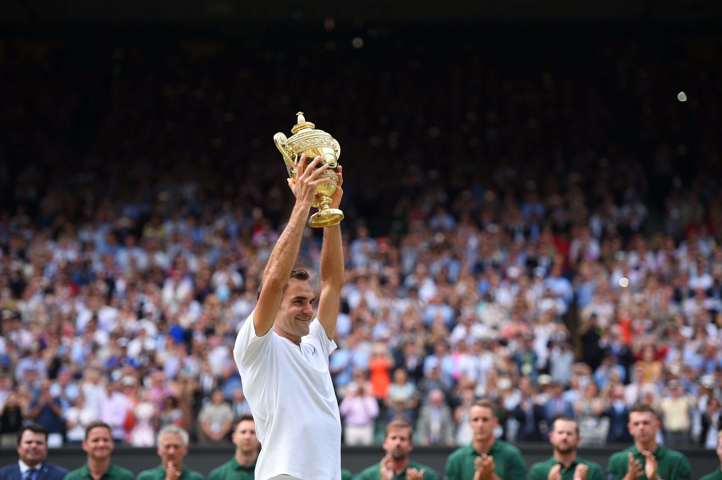 Roger Federer wins his 8th Wimbledon title after defeating Marin Cilic in the final at the 2017 Wimbledon Championships at the AELTC in London, on July 16, 2017.