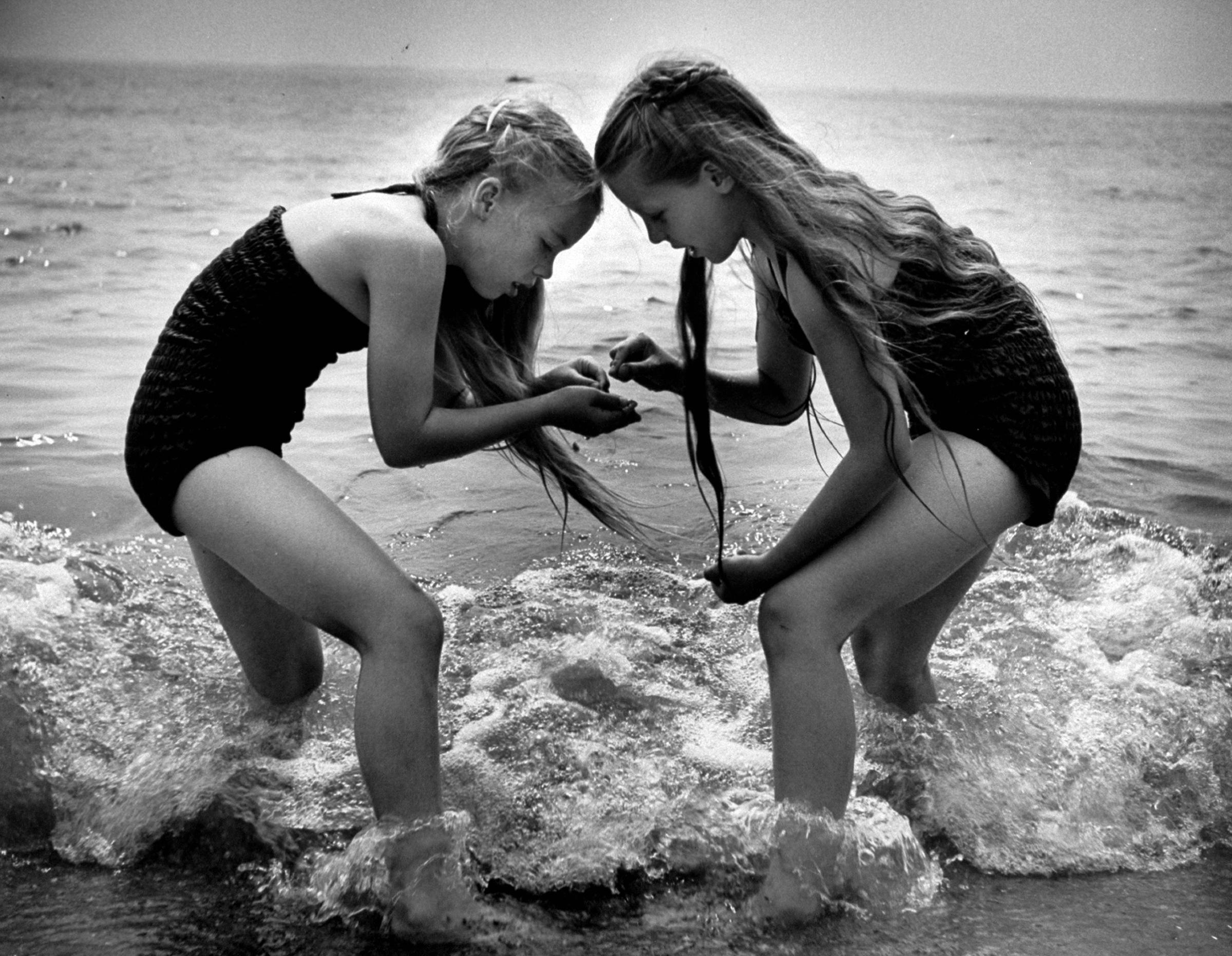 Friends from the Children's School of Modern Dancing, playing at the beach, 1953.