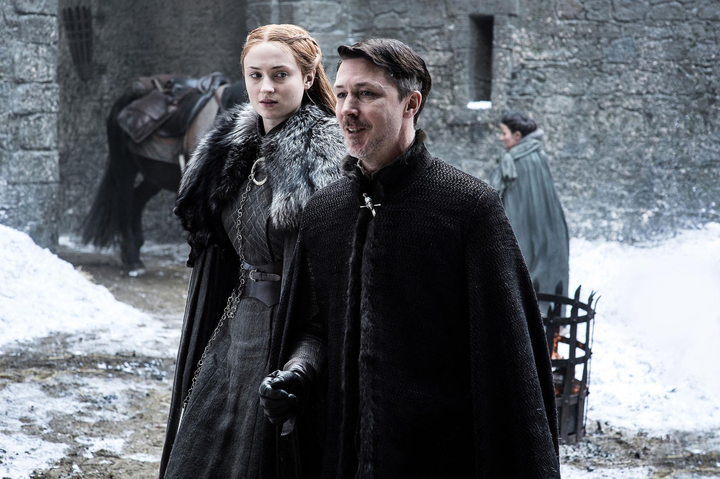 Sophie Turner and Aiden Gillen in Game of Thrones
